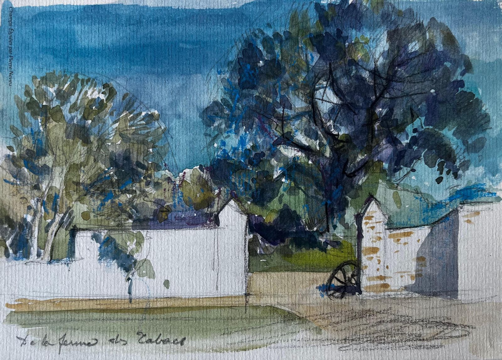 Pierre Neveula Ferme Des Arbres French Country Farm Landscape Watercolour By Pierre Neveu