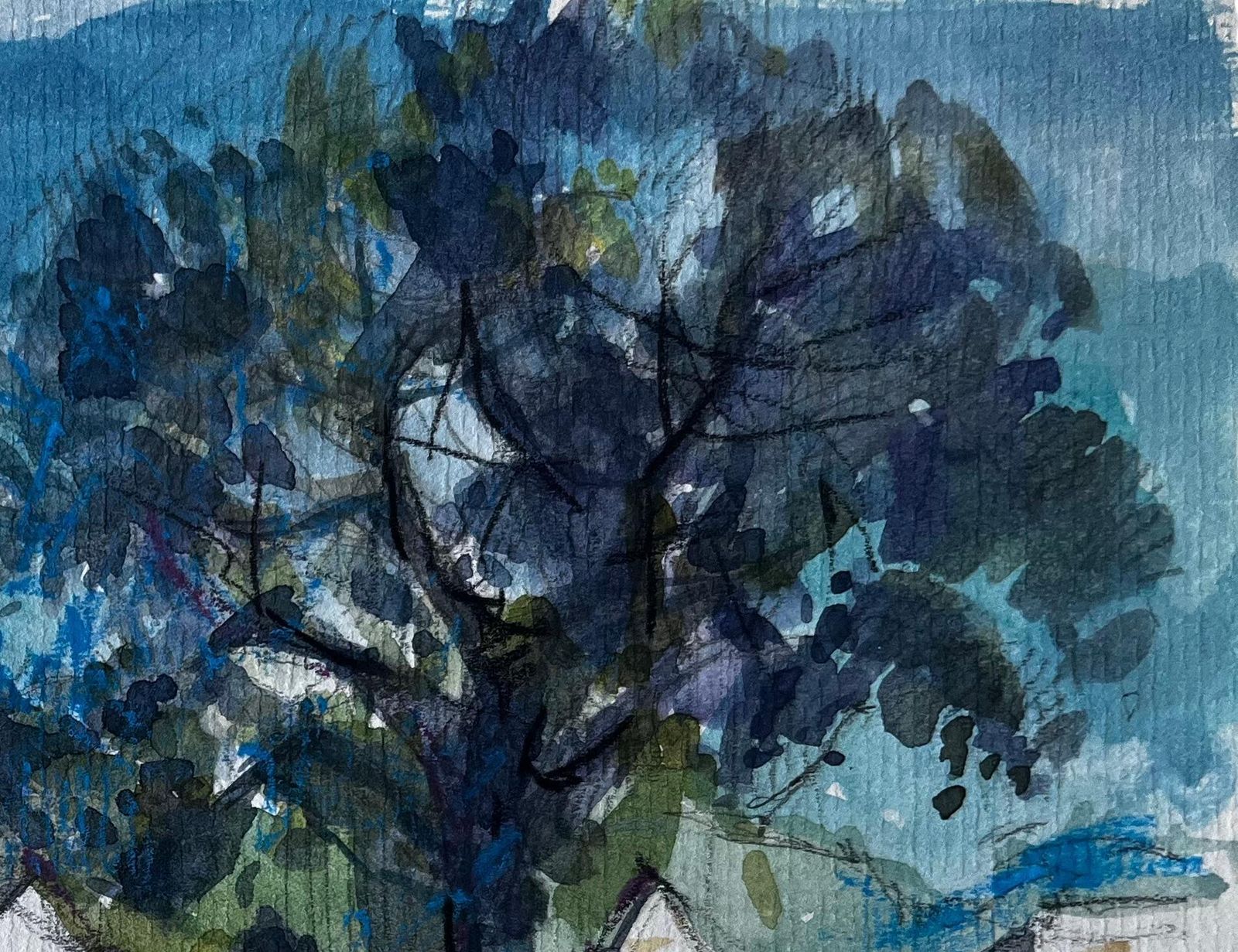 Pierre Neveula Ferme Des Arbres French Country Farm Landscape Watercolour By Pierre Neveu photo for sale