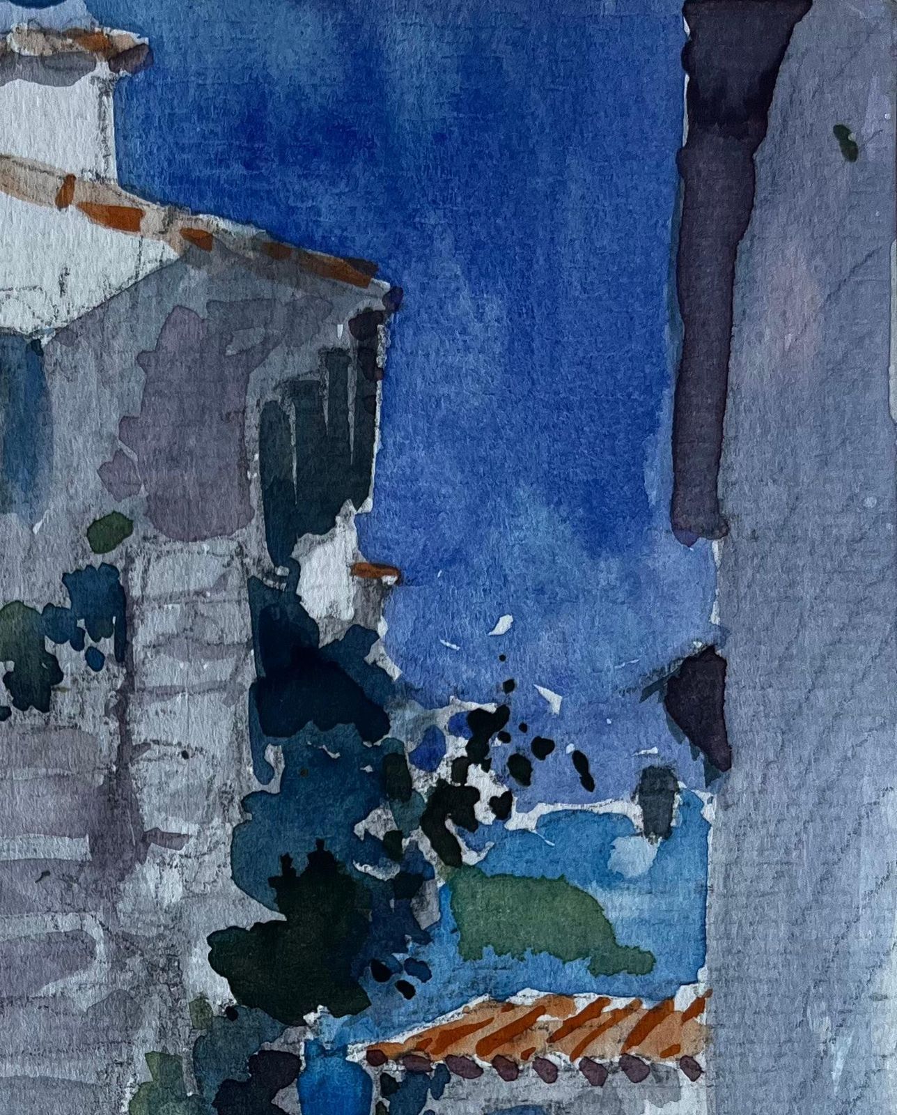 Pierre Neveuroquebrune Cap Martin Village Stairway French Riviera Watercolour photo for sale