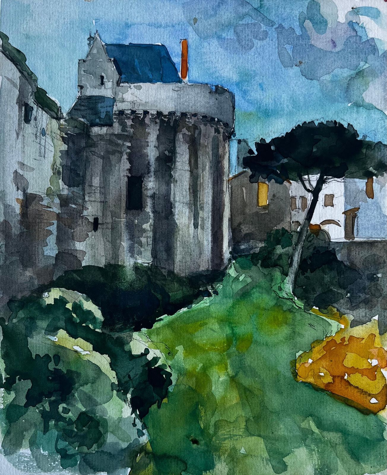 Pierre Neveuchâteau Tower And Gardens At Vannes Brittany French Watercolour By Pierre Neveu