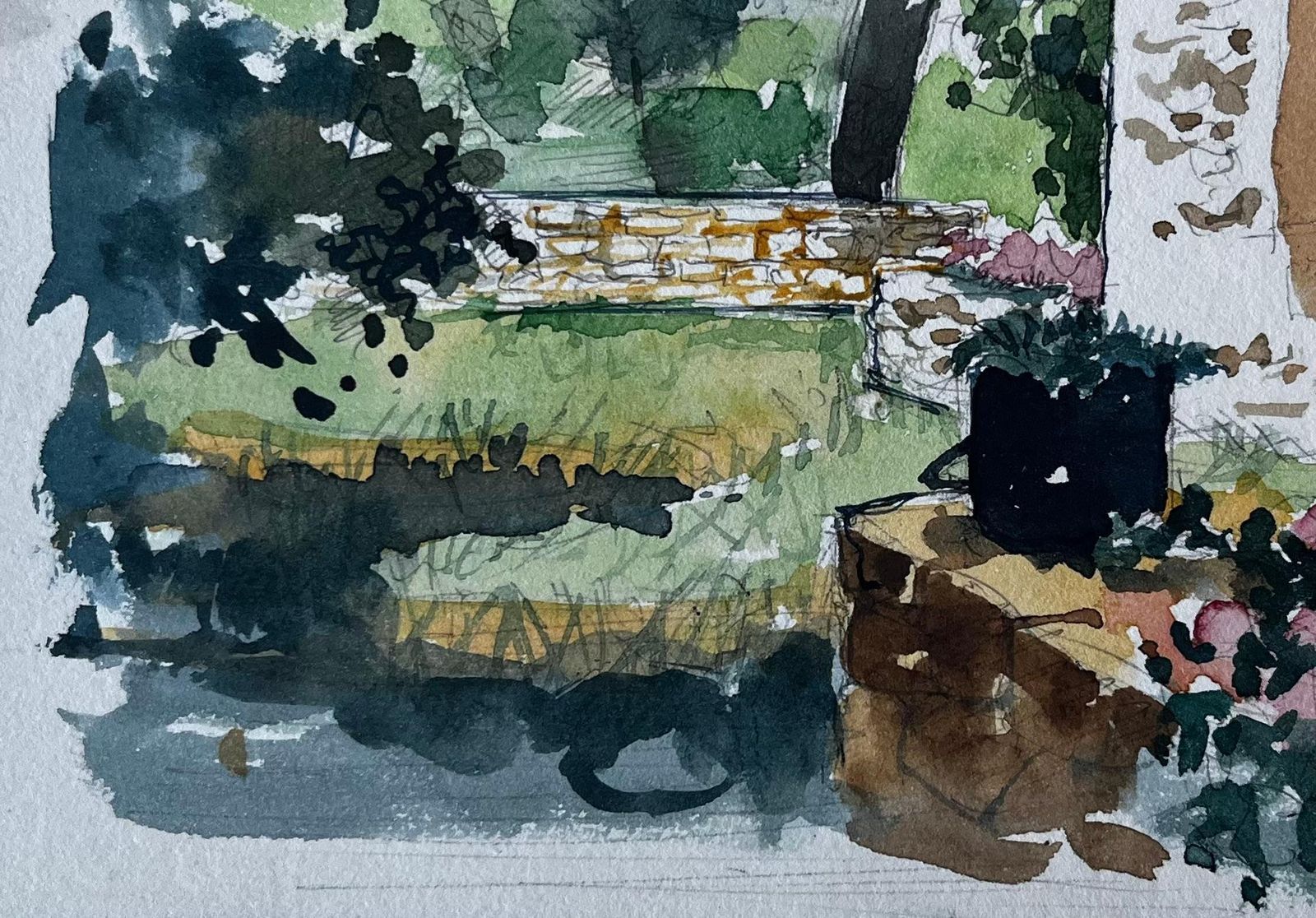 Pierre Neveufrench Garden And Stone House Watercolour By Pierre Neveu photo vinterior