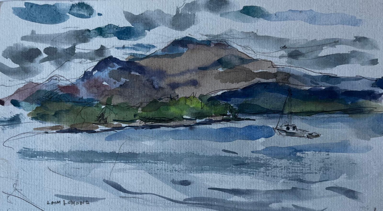 Pierre Neveuloch Lomond Scottish Highlands Landscape Watercolour By Pierre Neveu