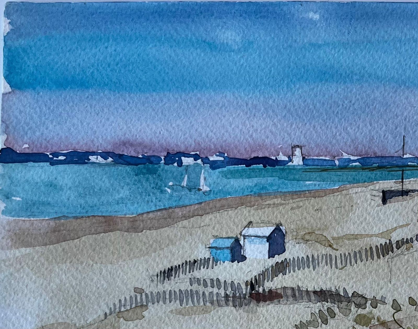 Pierre Neveudunes And Beach Huts At Saint Briac Sur Mer Brittany French Watercolour photo Art