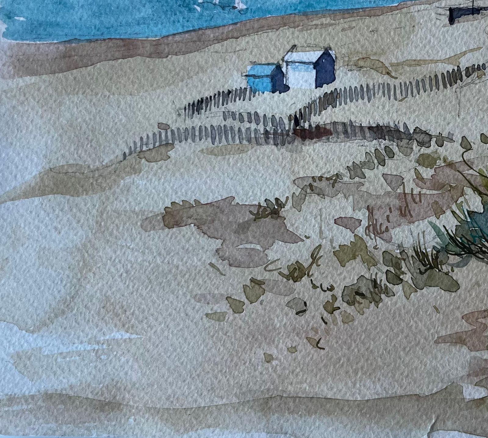 Pierre Neveudunes And Beach Huts At Saint Briac Sur Mer Brittany French Watercolour photo vinterior