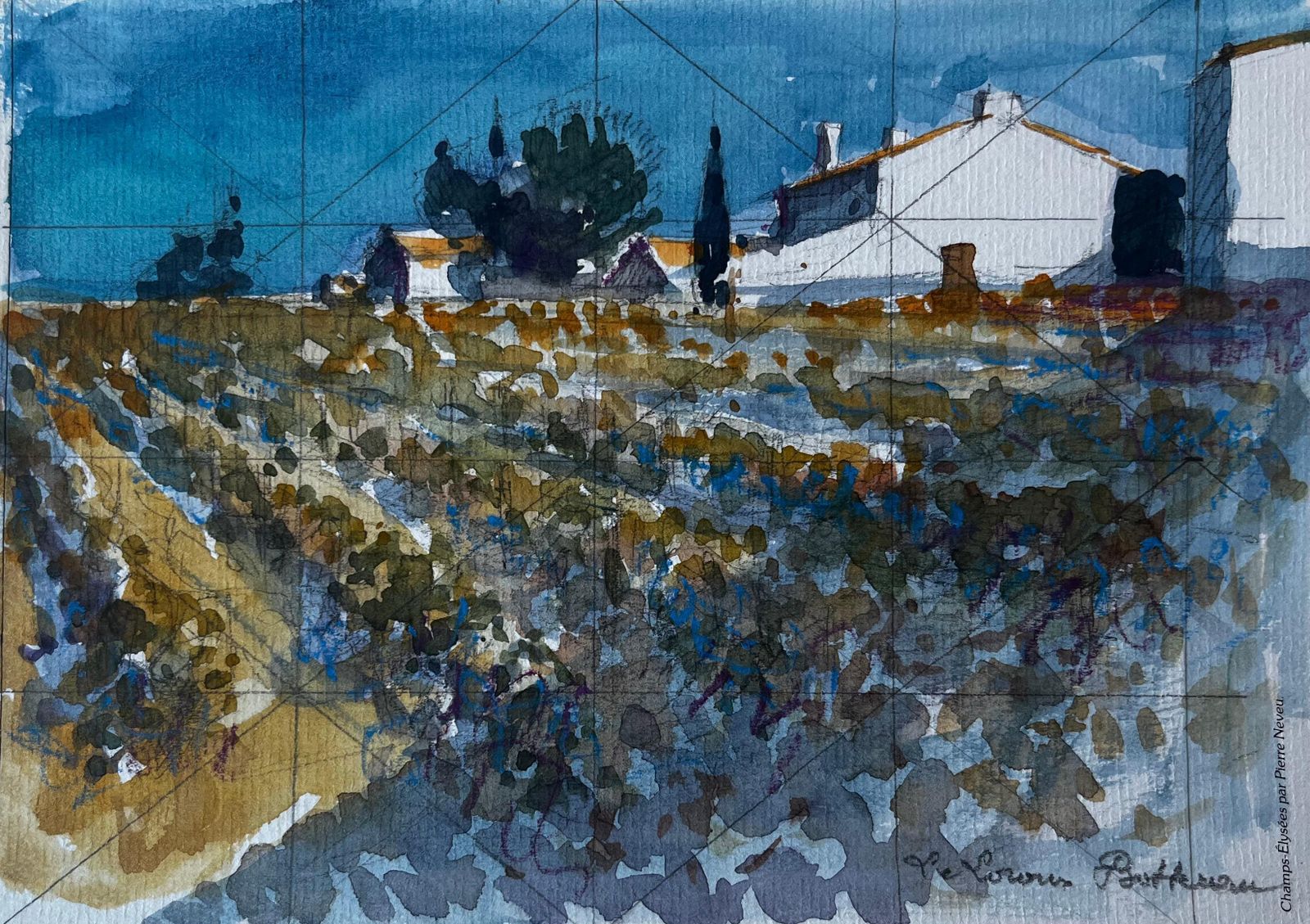 Pierre Neveule Louroux Bottereau French Landscape Watercolour By Pierre Neveu