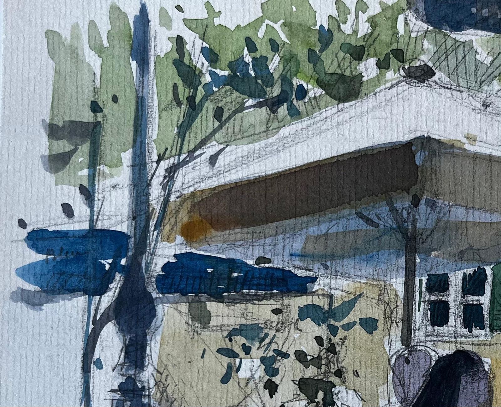 Pierre Neveucafé Terrace Scene With Umbrella French Watercolour By Pierre Neveu photo 449.0