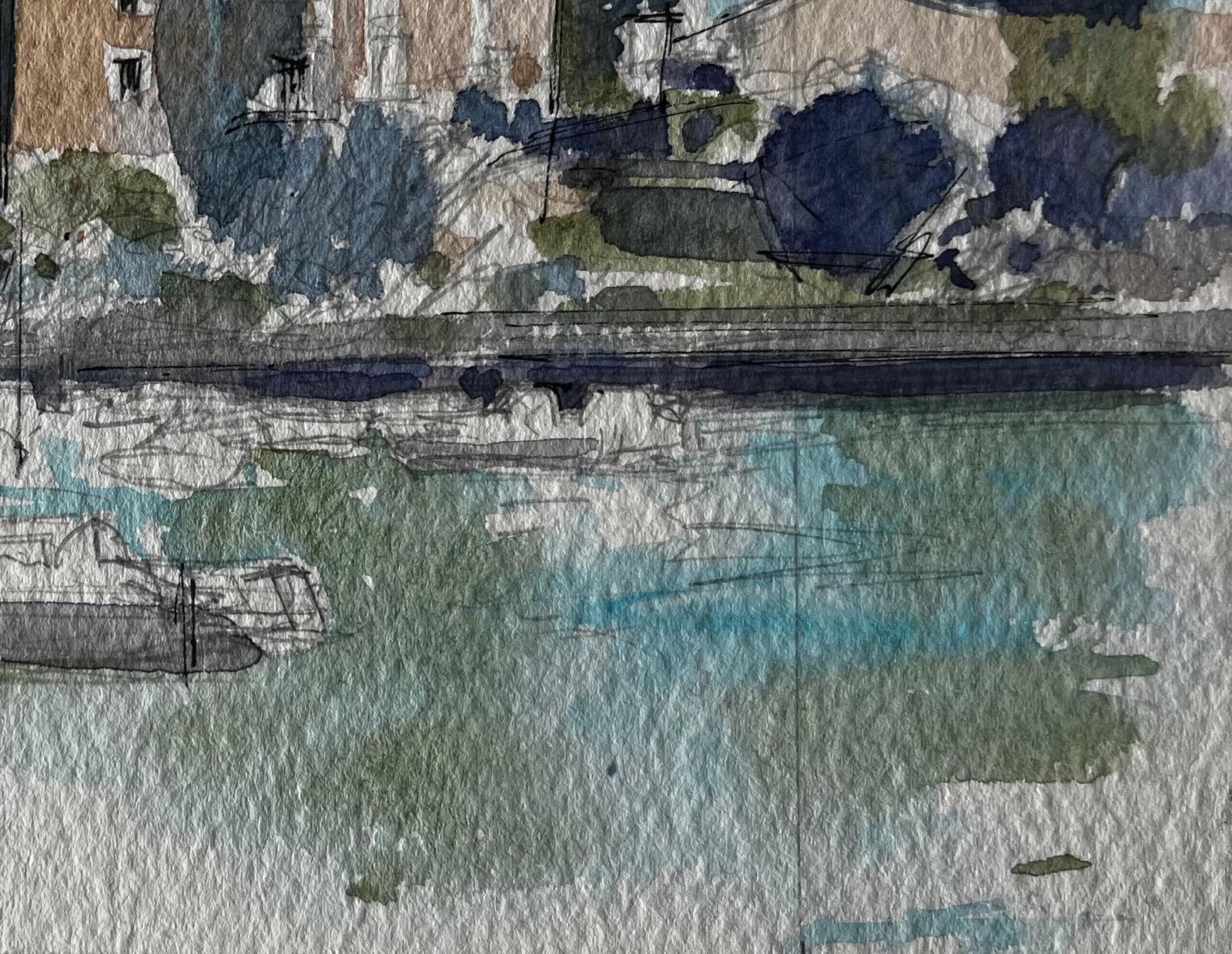 Pierre Neveufrench Château And River Scene Watercolour Landscape By Pierre Neveu photo 428.0