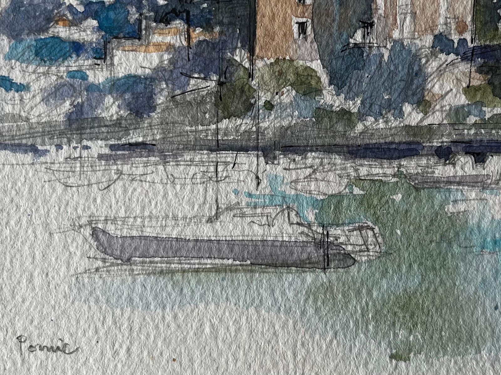 Pierre Neveufrench Château And River Scene Watercolour Landscape By Pierre Neveu photo vinterior