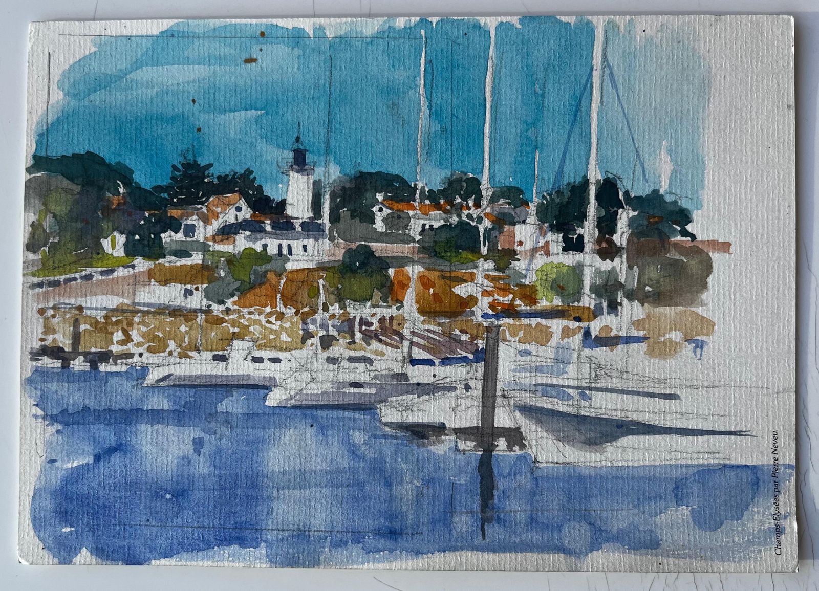 Pierre Neveufrench Lighthouse Harbour Scene Brittany Coast Watercolour By Pierre Neveu photo furniture
