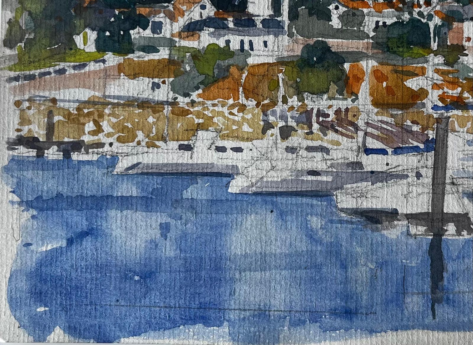 Pierre Neveufrench Lighthouse Harbour Scene Brittany Coast Watercolour By Pierre Neveu photo vinterior