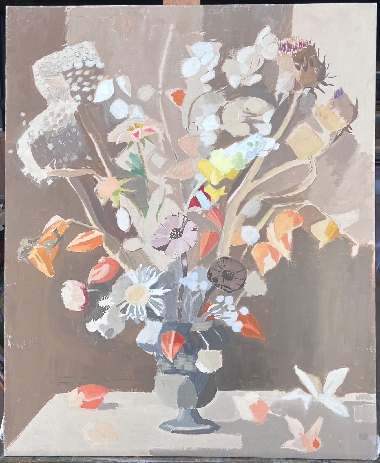 Laure Noetzin Azam (French 1929 2024)fine 20th Century French Post Cubist Oil Painting Still Life Flowers photo furniture