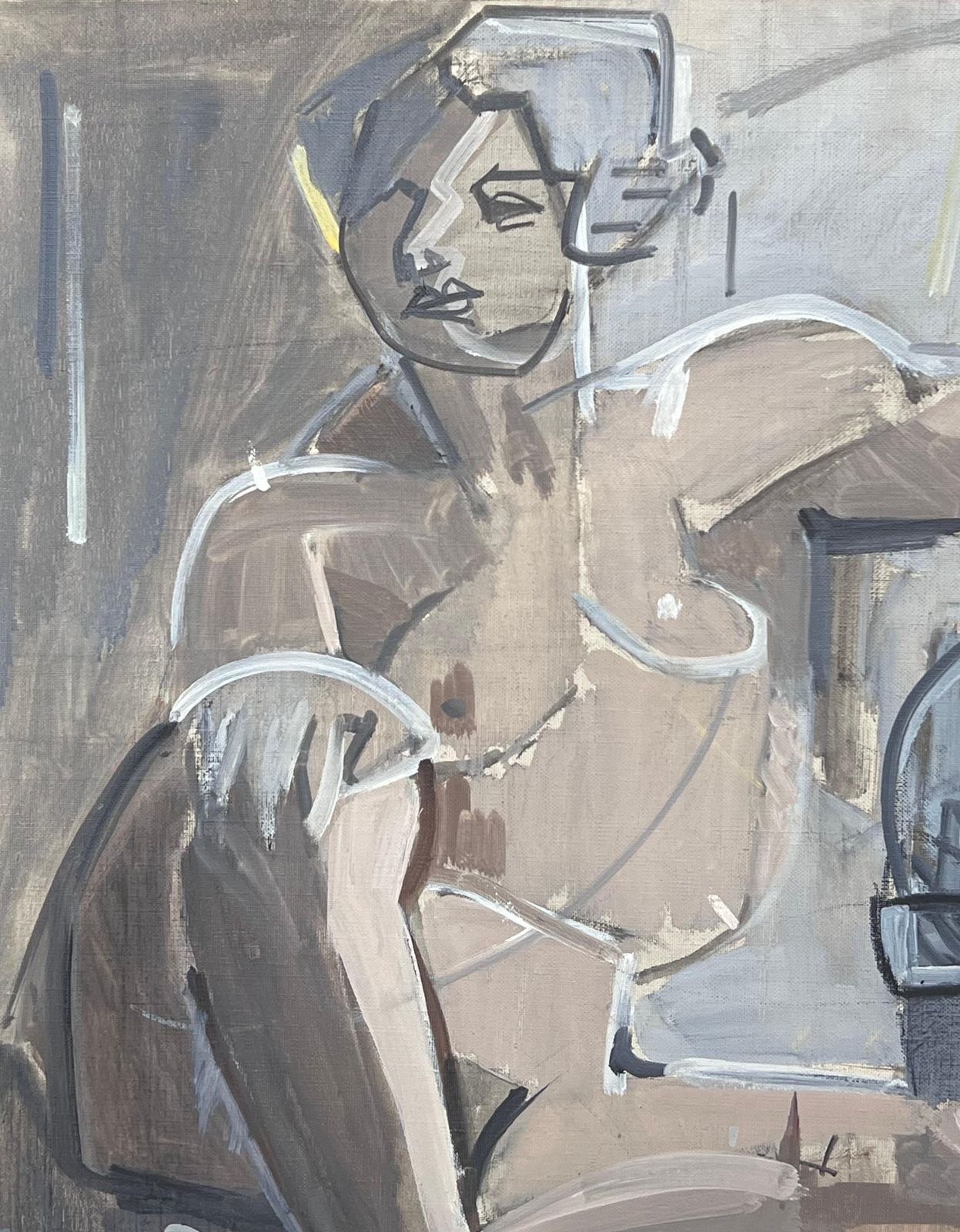 Laure Noetzin Azam (French 1929 2024)fine 20th Century French Cubist Oil Painting Seated Nude Woman In Interior Room photo for sale