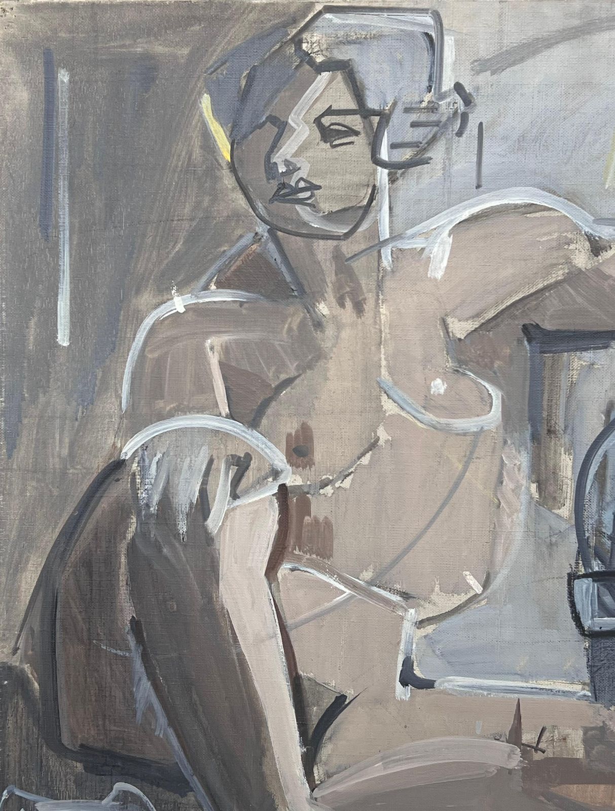 Laure Noetzin Azam (French 1929 2024)fine 20th Century French Cubist Oil Painting Seated Nude Woman In Interior Room photo vintage