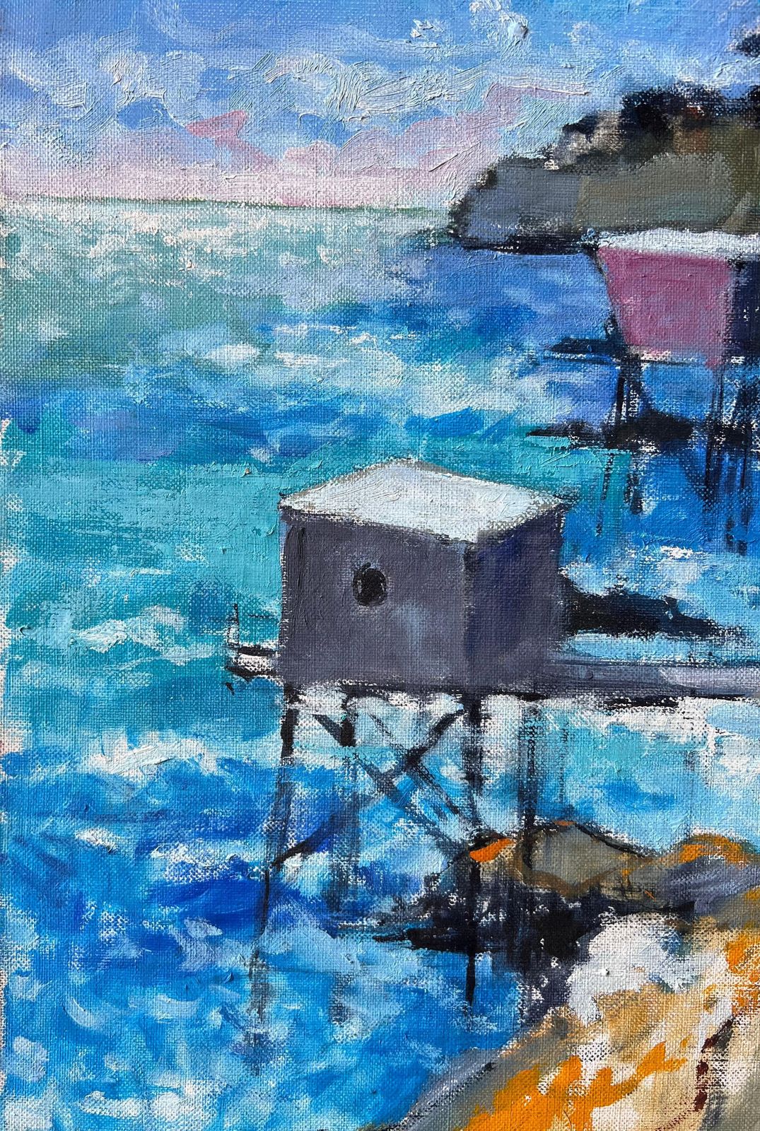 Pierre Neveuclifftop Fishing Cabins Overlooking The Atlantic French Oil Painting photo Art