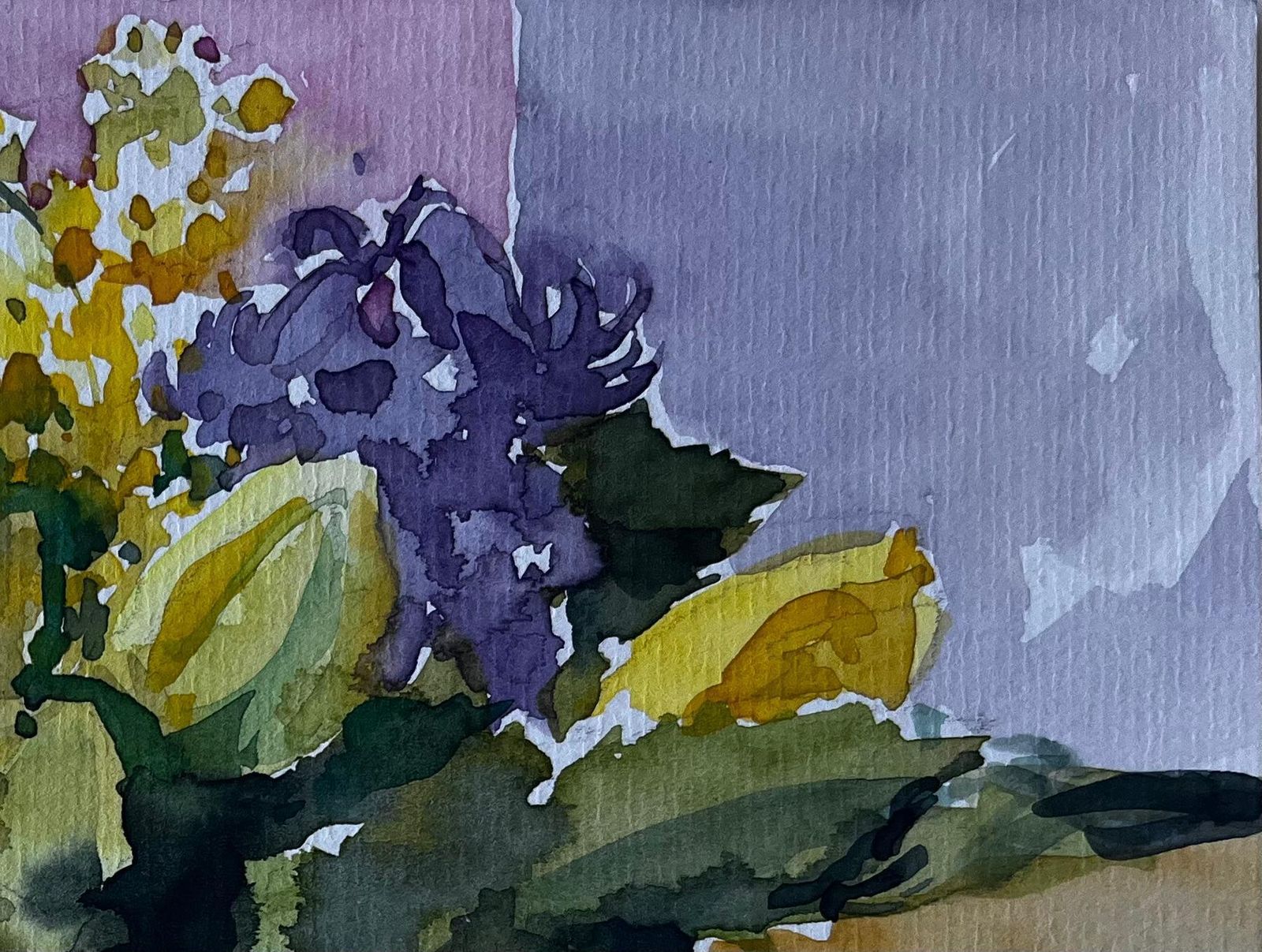 Pierre Neveusunflower And Mimosa Still Life Mid Century Watercolour By Pierre Neveu photo vinterior