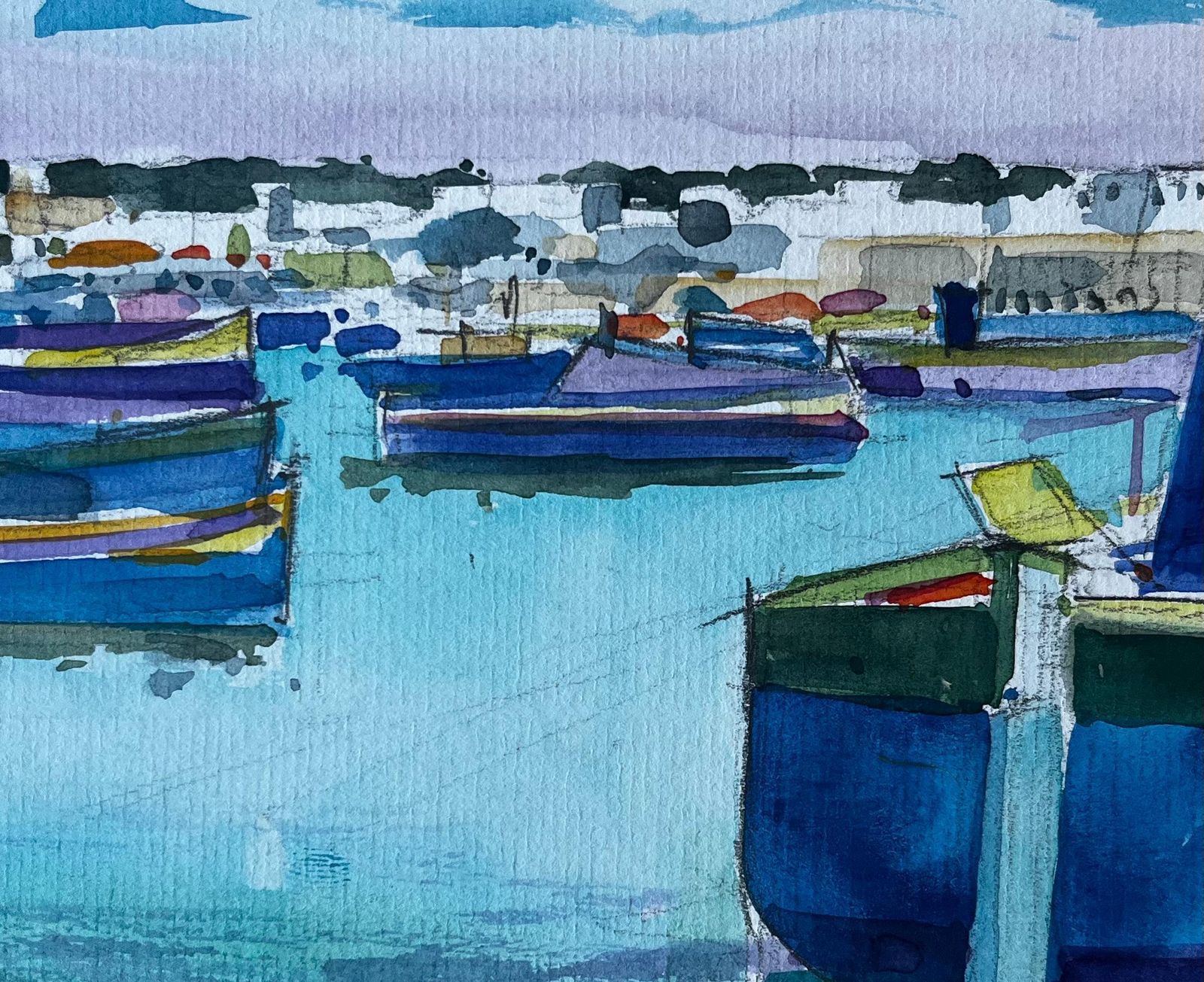 Pierre Neveumediterranean Harbour With Boats French Modernist Watercolour By Pierre Neveu photo Art