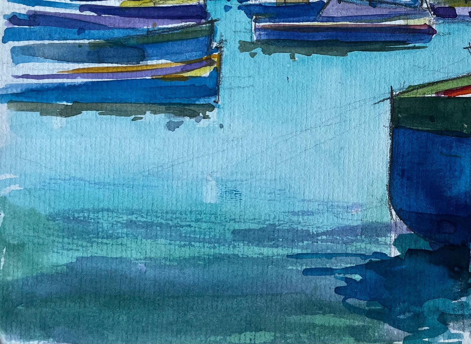 Pierre Neveumediterranean Harbour With Boats French Modernist Watercolour By Pierre Neveu photo 590.0