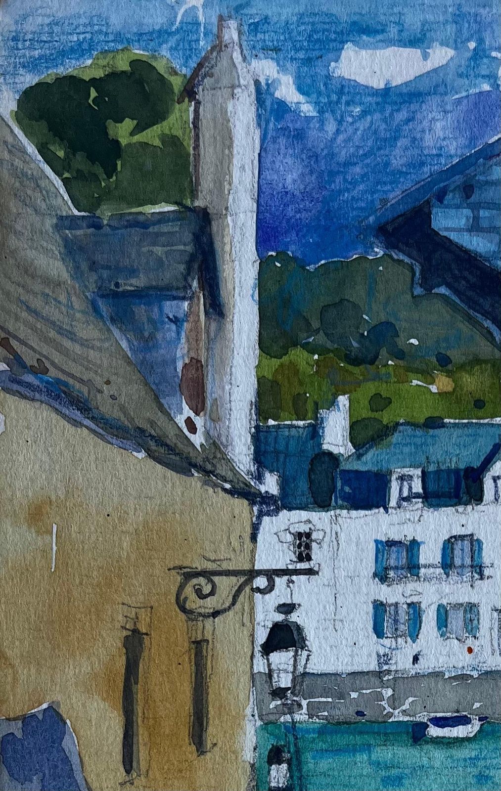 Pierre Neveuharbour Street Scene Brittany Coastal Village French Modernist Watercolour photo for sale