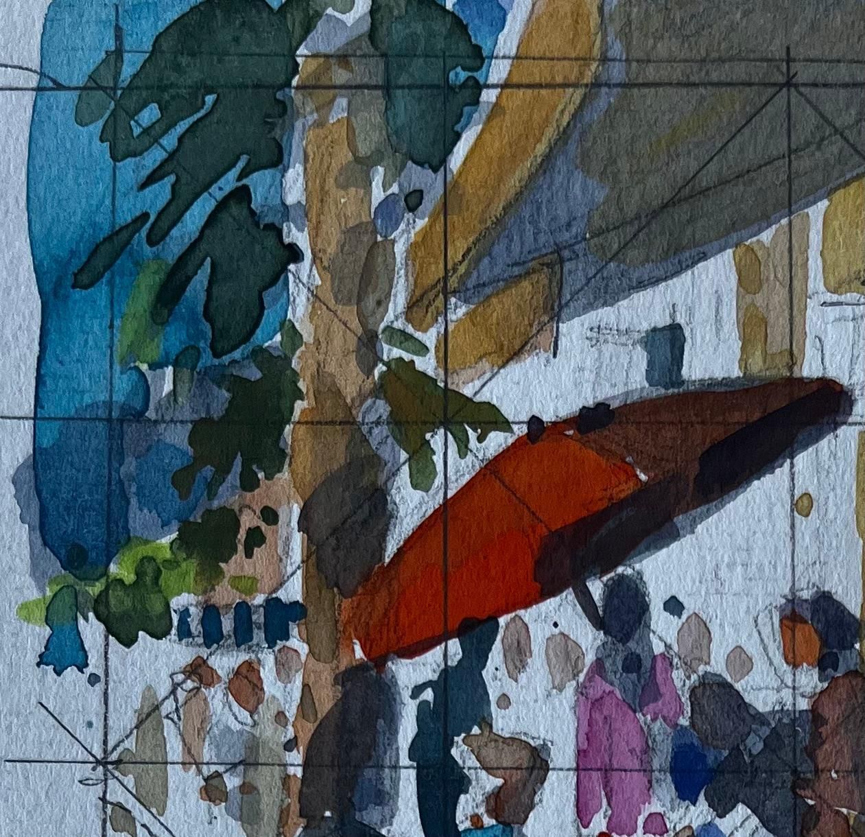 Pierre Neveuparis Street Market Scene French Modernist Watercolour By Pierre Neveu photo for sale