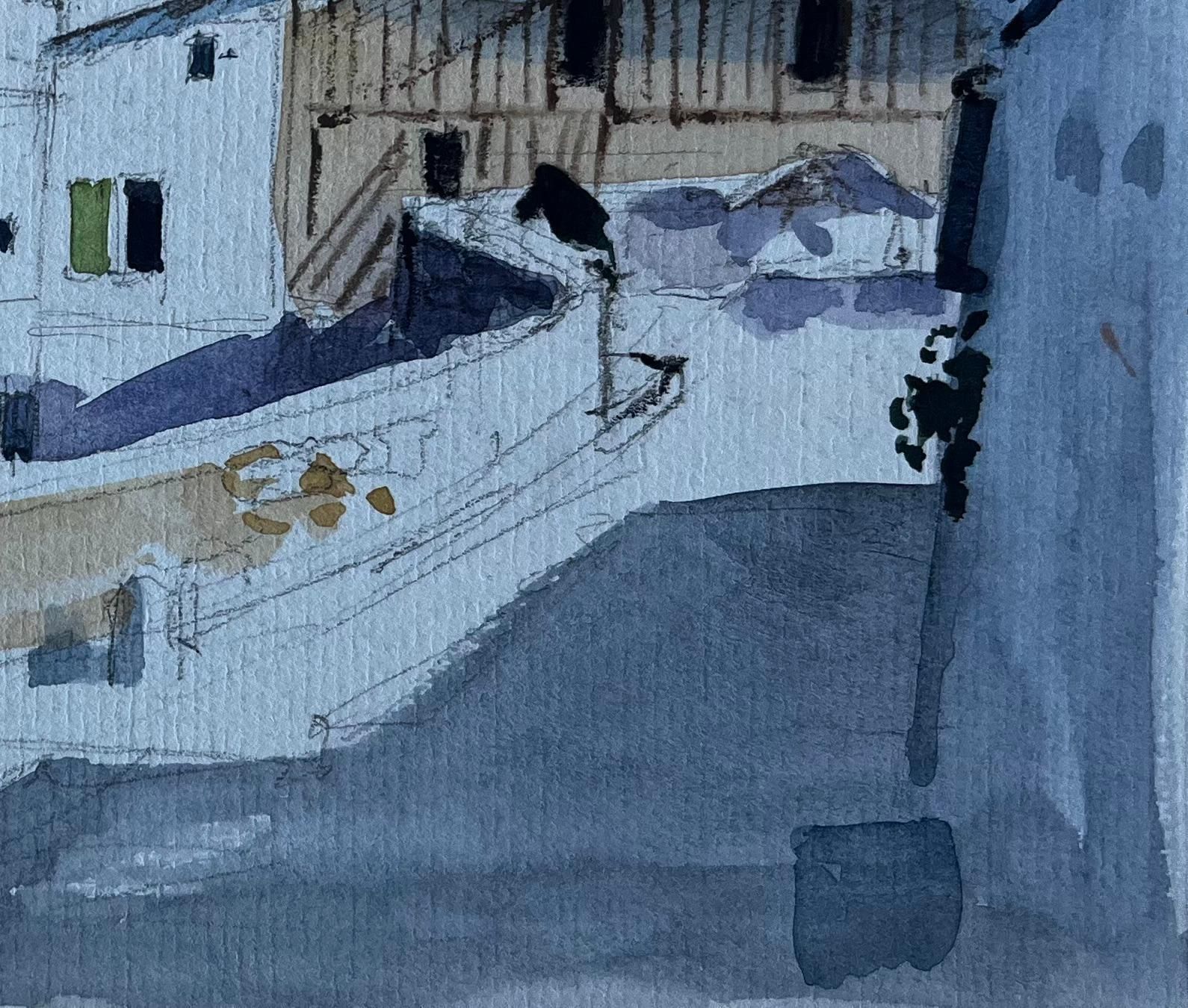 Pierre Neveufrench Hilltop Village Street Scene Mid Century Watercolour Painting photo 509.0