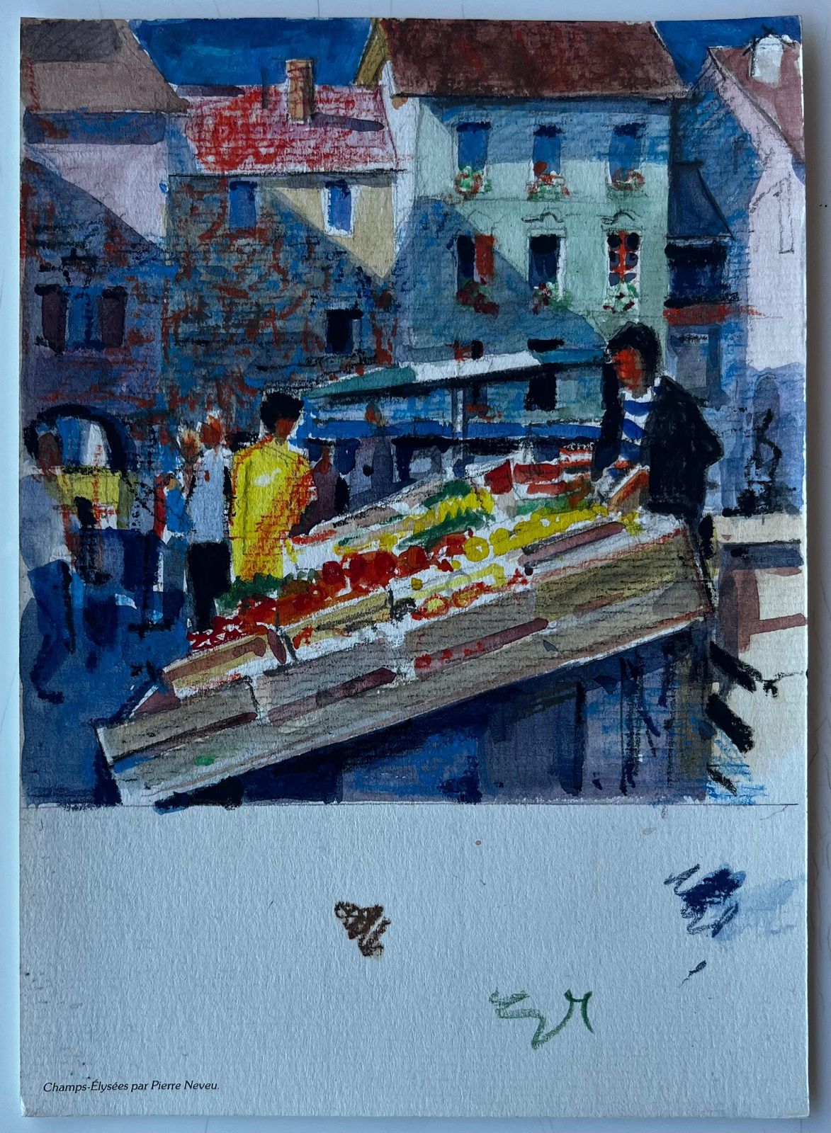 Pierre Neveufrench Market Scene With Fruit Stalls Mid Century Watercolour By Pierre Neveu photo furniture