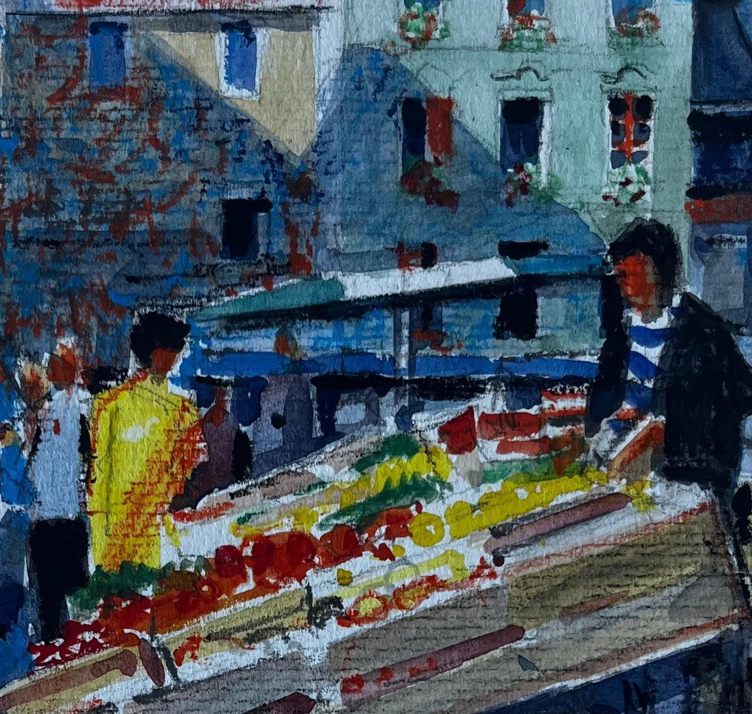 Pierre Neveufrench Market Scene With Fruit Stalls Mid Century Watercolour By Pierre Neveu photo buy