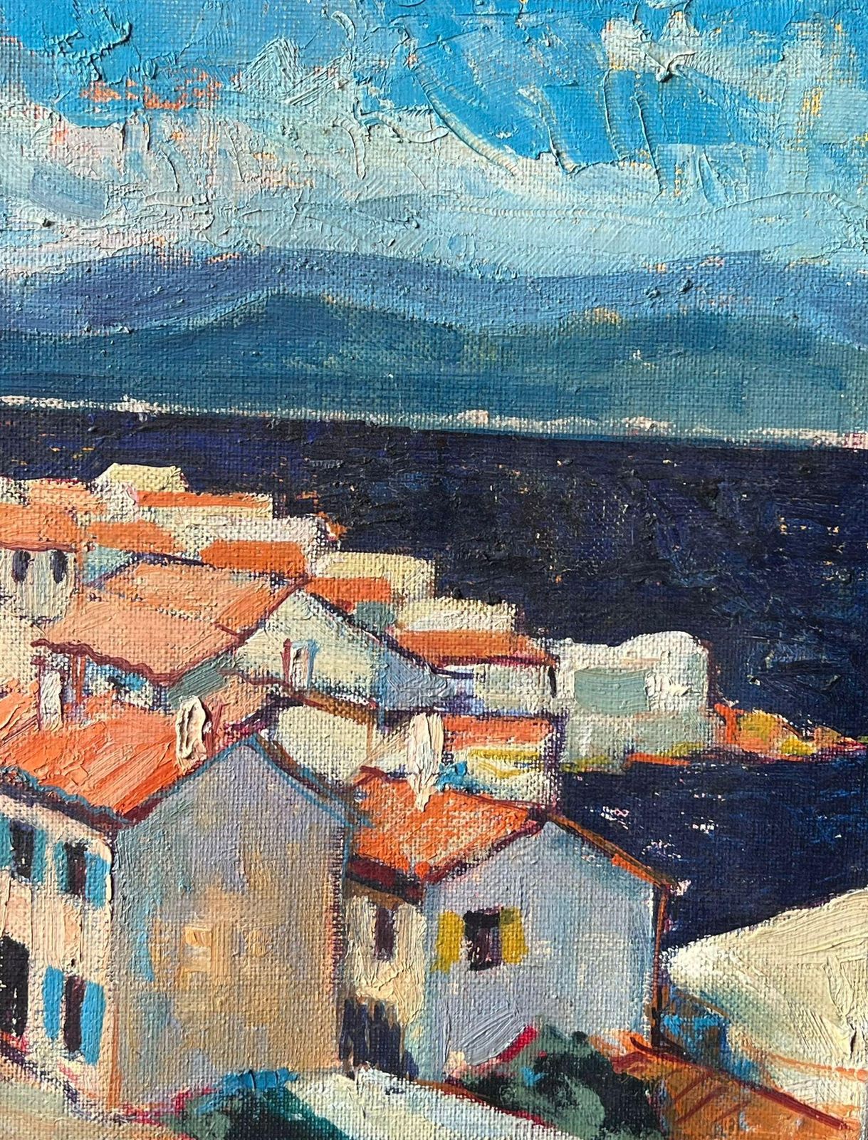 Pierre Neveust. Tropez Skyline Rooftops & Houses 1970's French Post Impression Oil Painting1977 photo buy