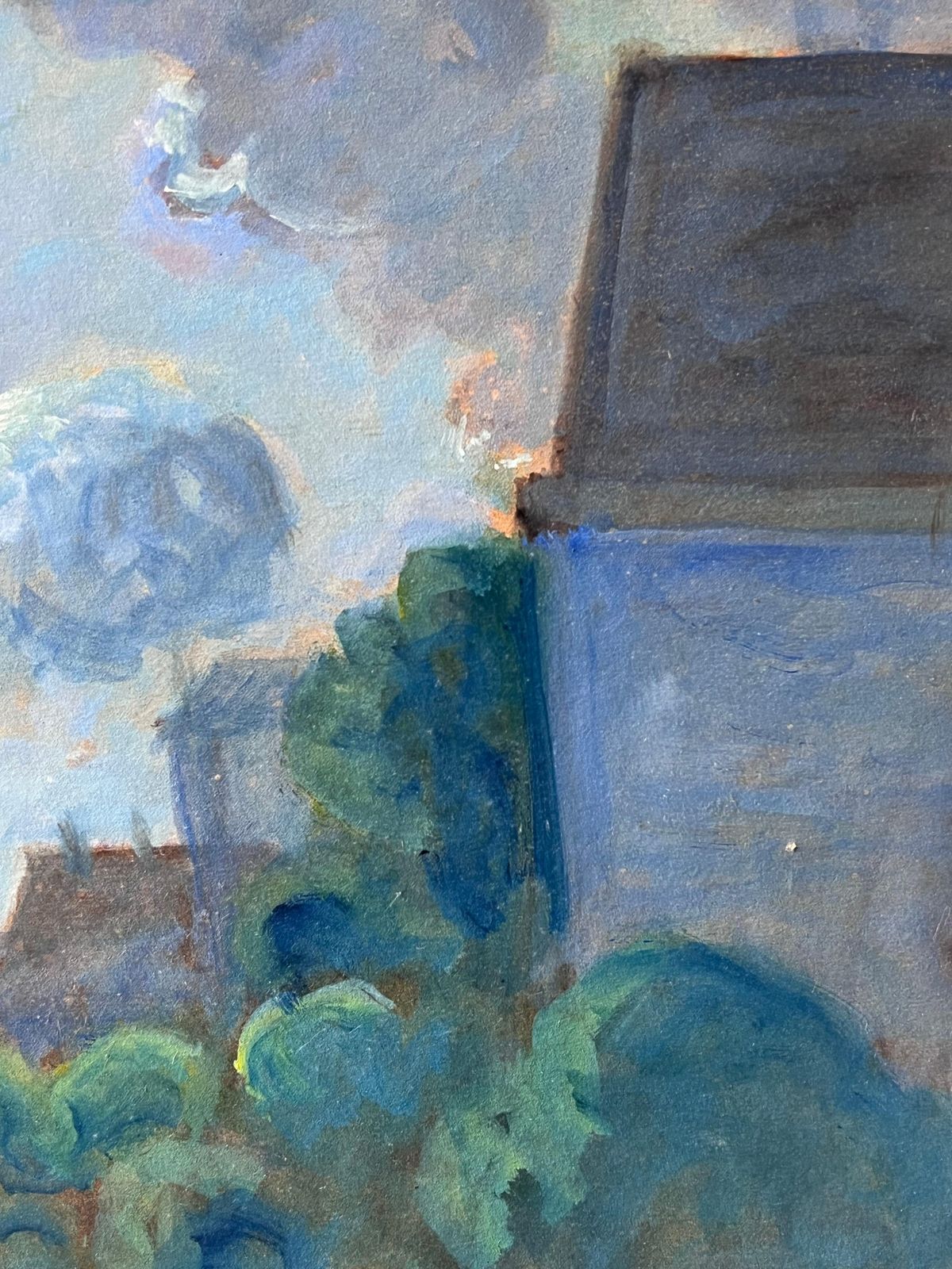Pierre Edmond Peradon20th Century French Modernist Signed Oil Painting Moonlit French Town Rooftops photo buy