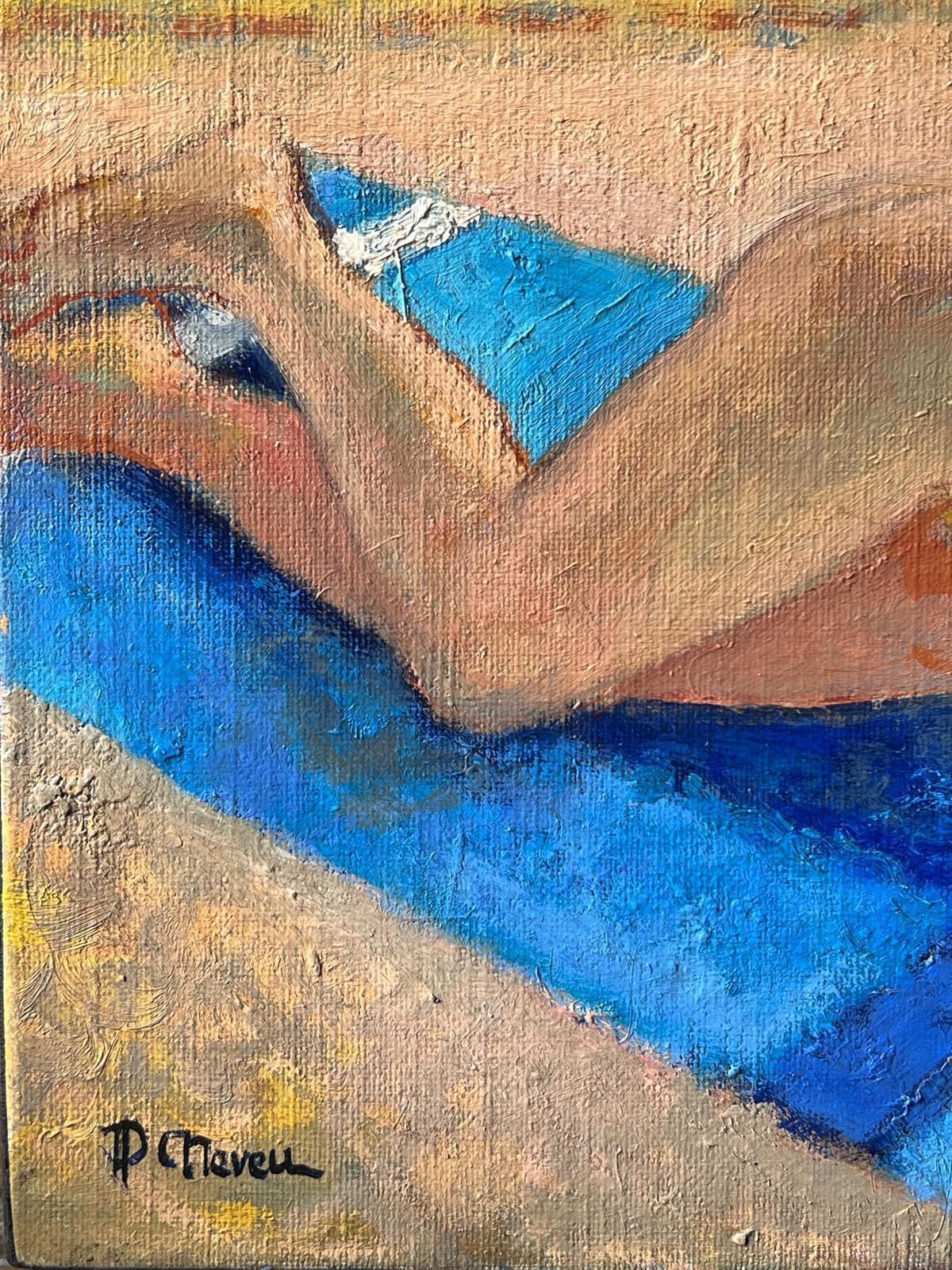 Pierre Neveusigned French Contemporary Oil Painting Nude Woman Sunbathing On Beach photo 1313.0