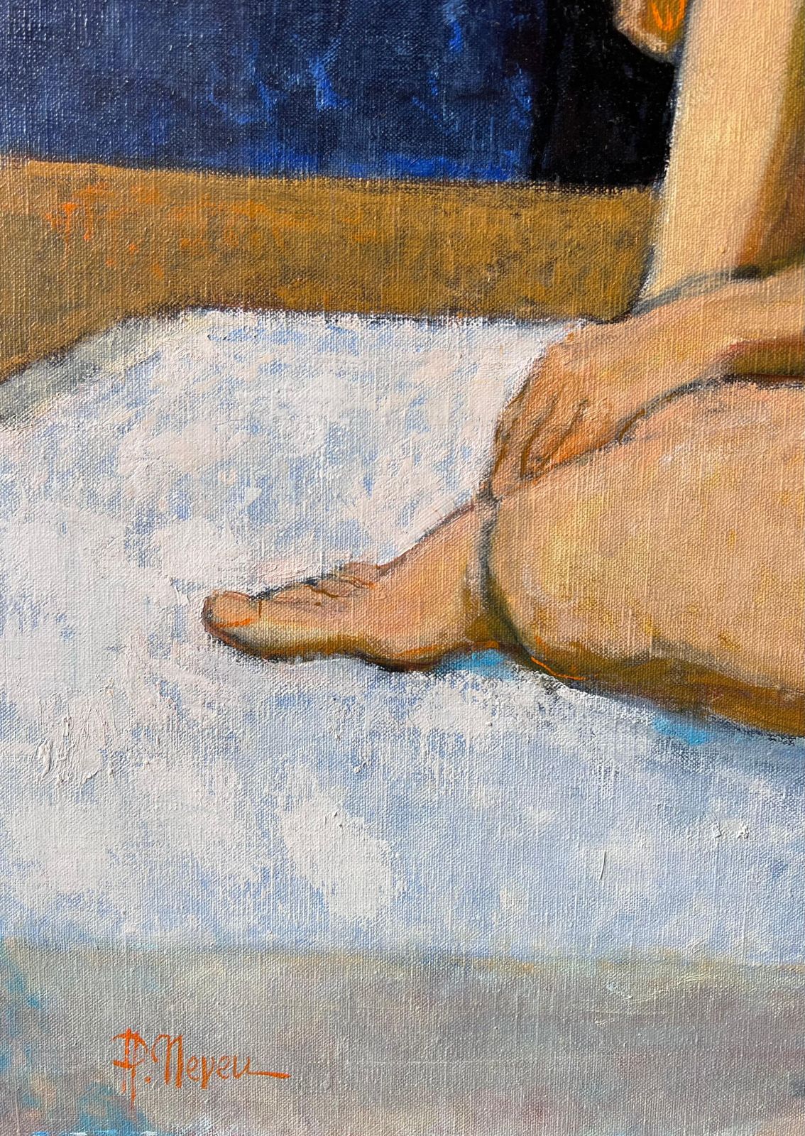 Pierre Neveularge Contemporary French Post Impressionist Oil Painting Nude Woman On Bed photo vintage