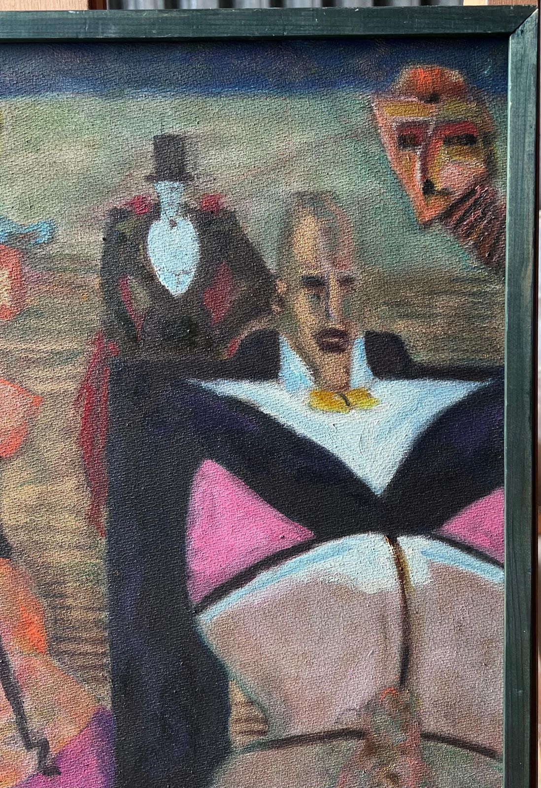 Mid Century French1950's French Surrealist Erotic Figurative Signed Oil Painting On Canvas photo furniture