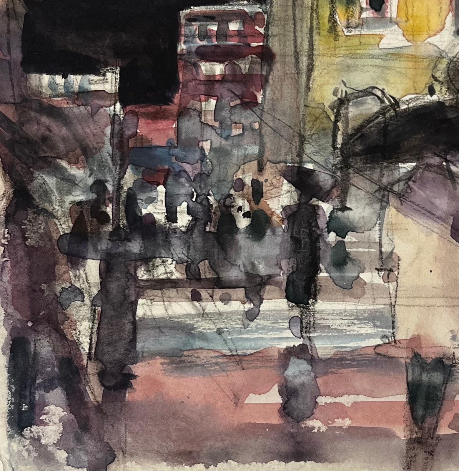 Pierre Neveuparis Street Watercolour Scene With Red Umbrella Attributed To Pierre Neveu photo vinterior