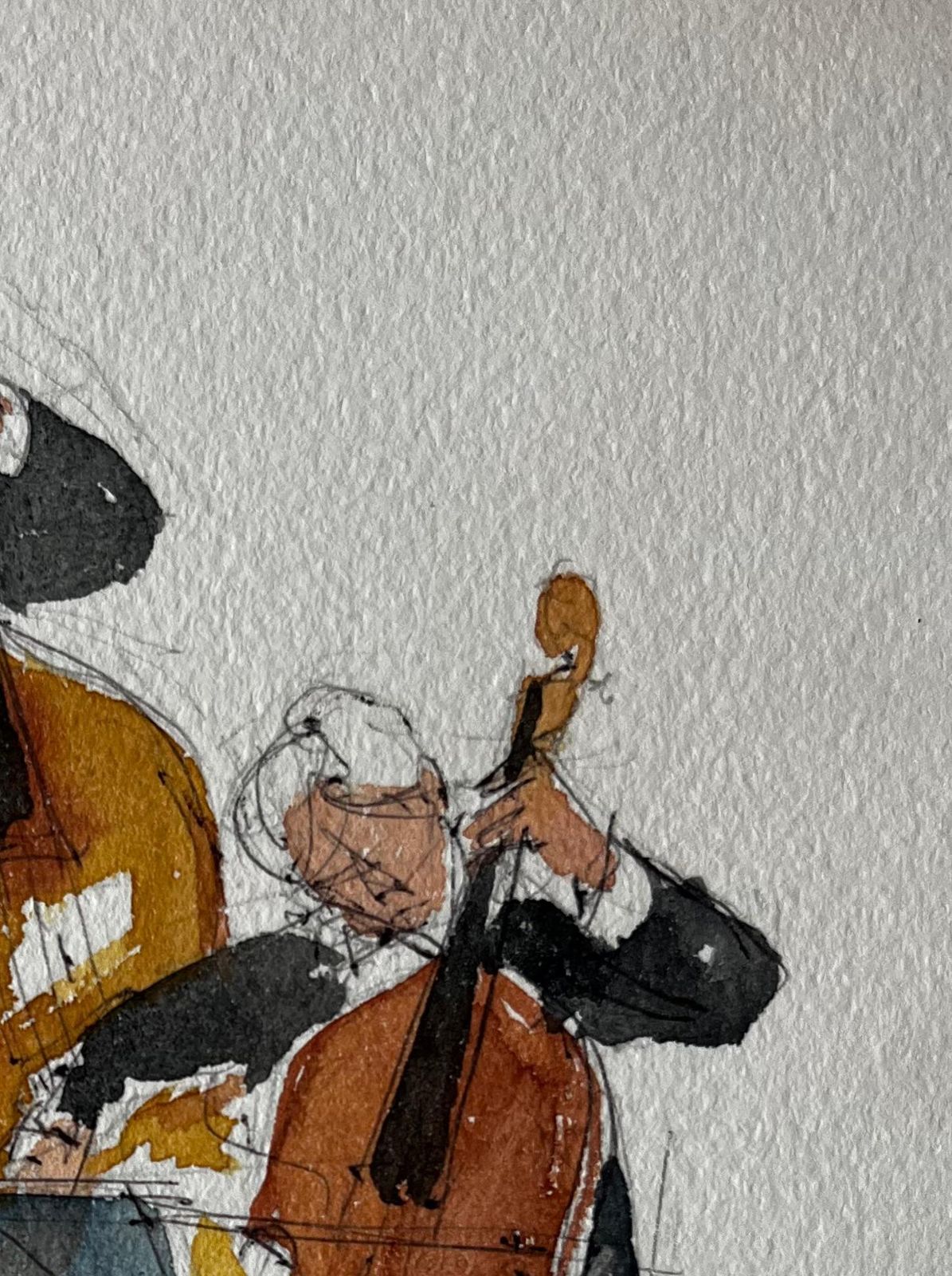 Pierre Neveudouble Bass And Cello Duet Musicians Performing Watercolour Painting photo Art