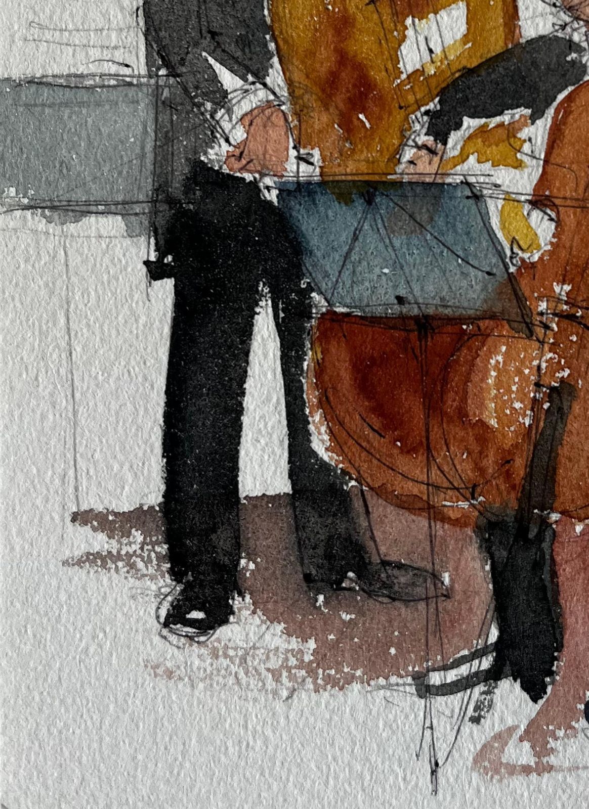 Pierre Neveudouble Bass And Cello Duet Musicians Performing Watercolour Painting photo vinterior