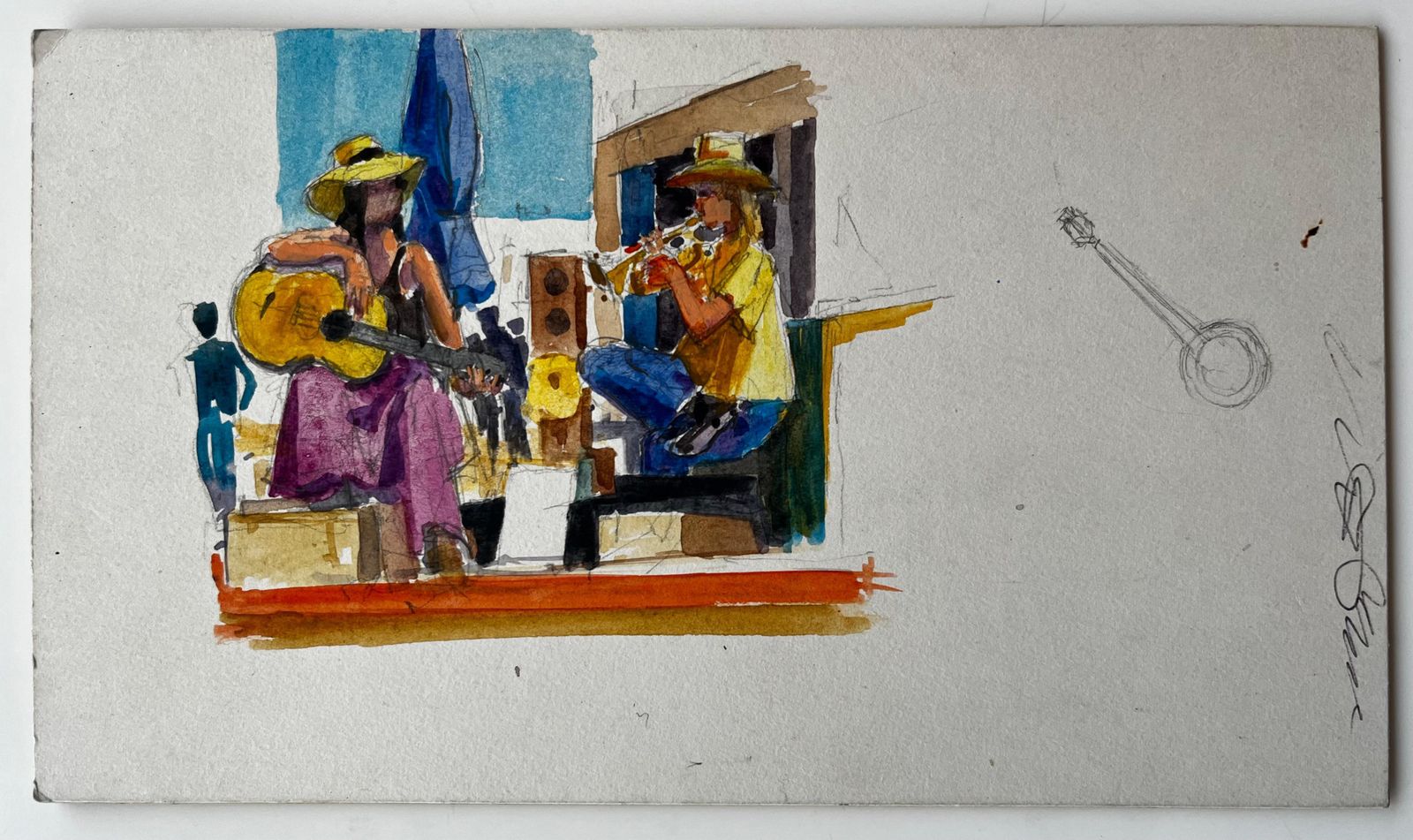 Pierre Neveustreet Musicians Performing In Summer French Watercolour Painting photo furniture