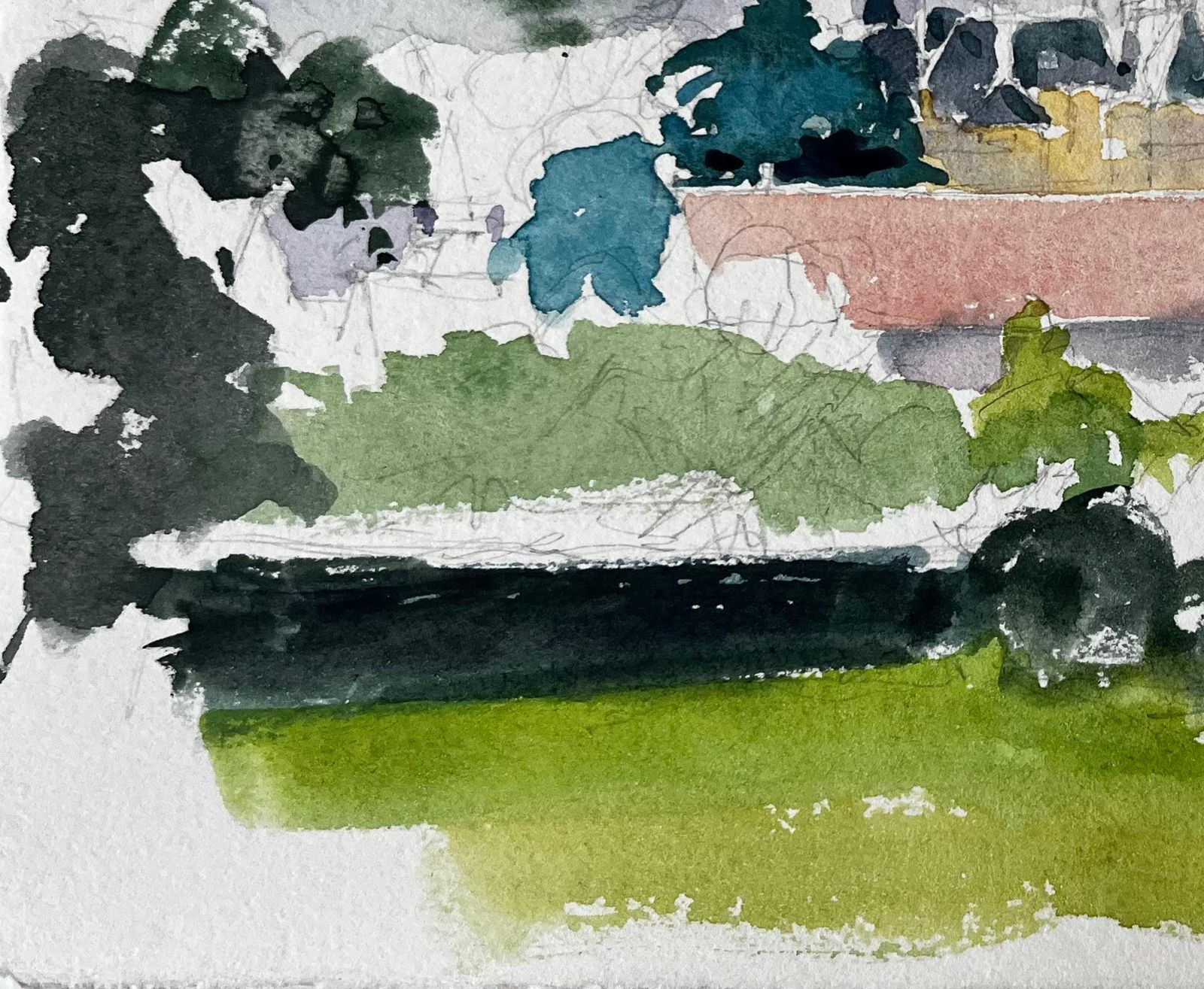 Pierre Neveufrench Château Landscape Study With Trees And Red Roofs Countryside Watercolour photo vinterior