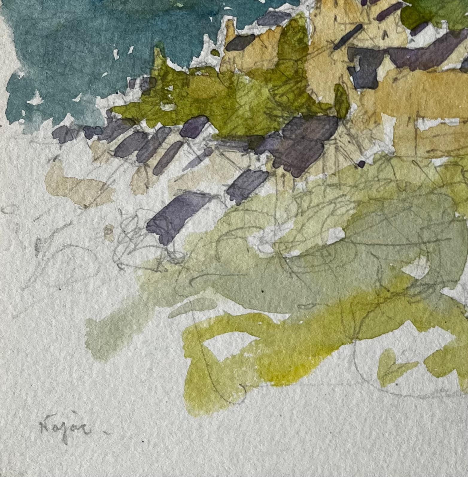 Pierre Neveunajac Village And Castle French Hilltop Landscape Watercolour Painting photo vinterior
