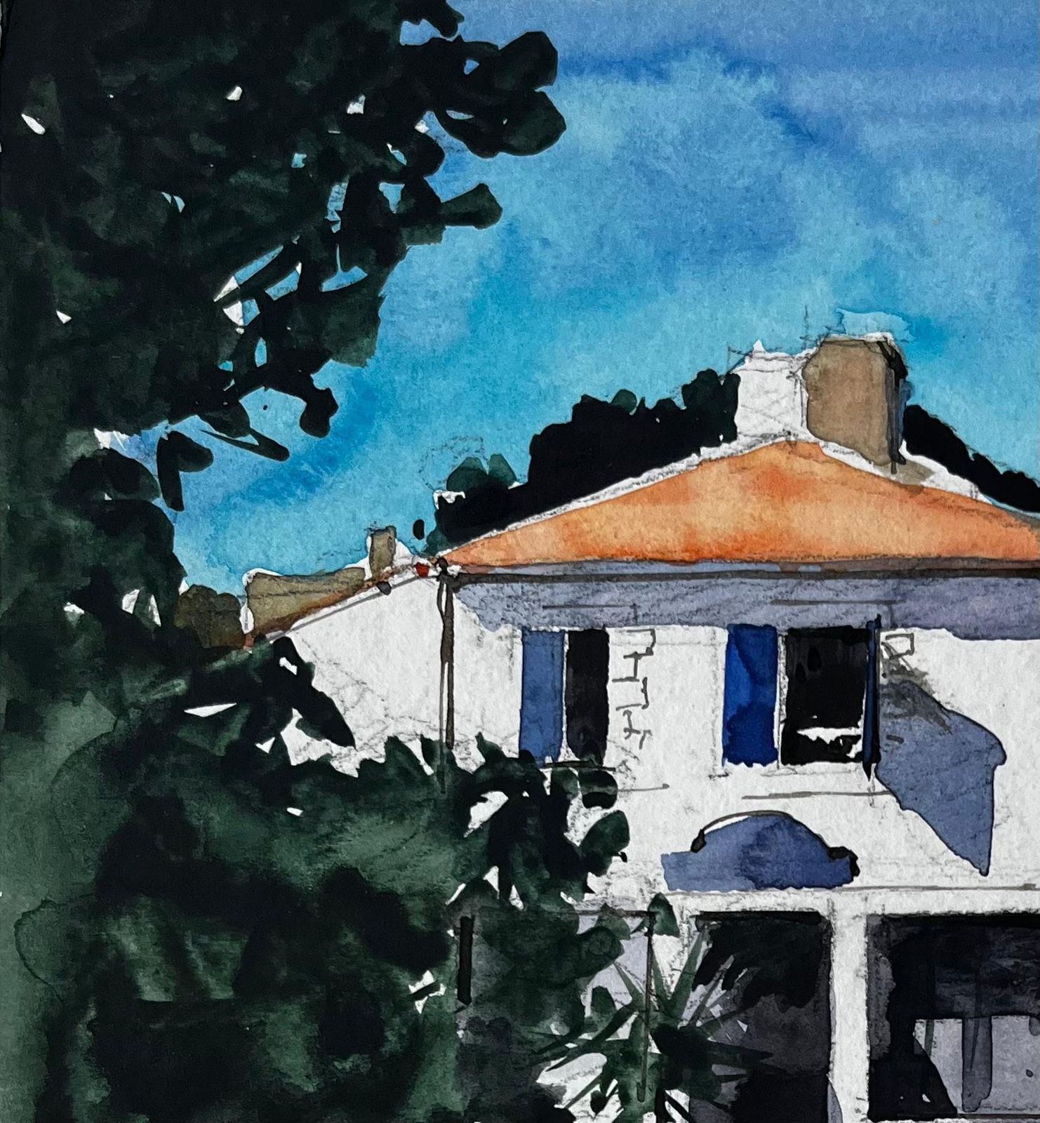 Pierre Neveunoirmoutier Village House French Coastal Landscape Watercolour Painting photo Art