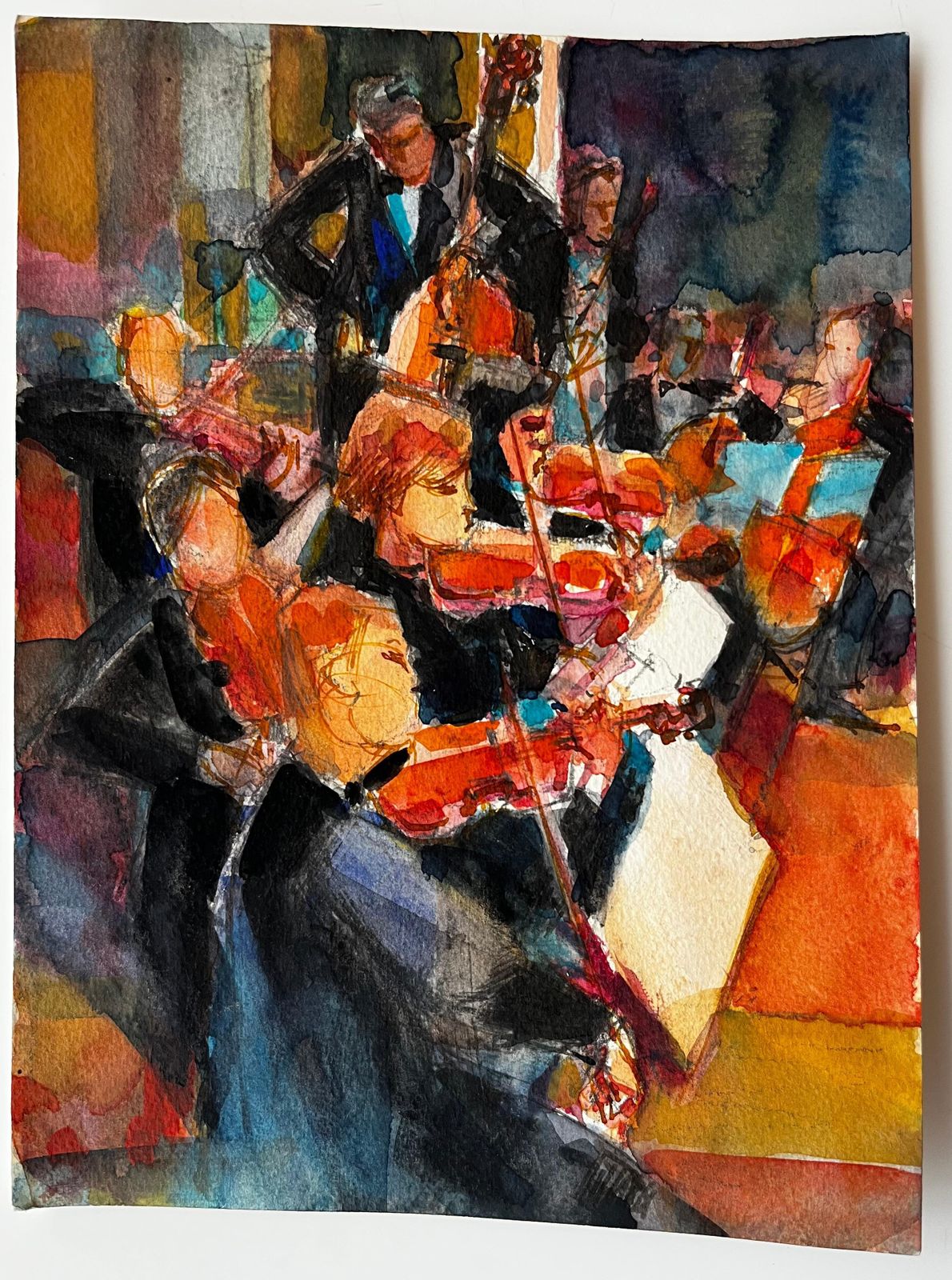Pierre Neveuorchestra In Performance By Pierre Neveu French Watercolour Musician Scene photo furniture