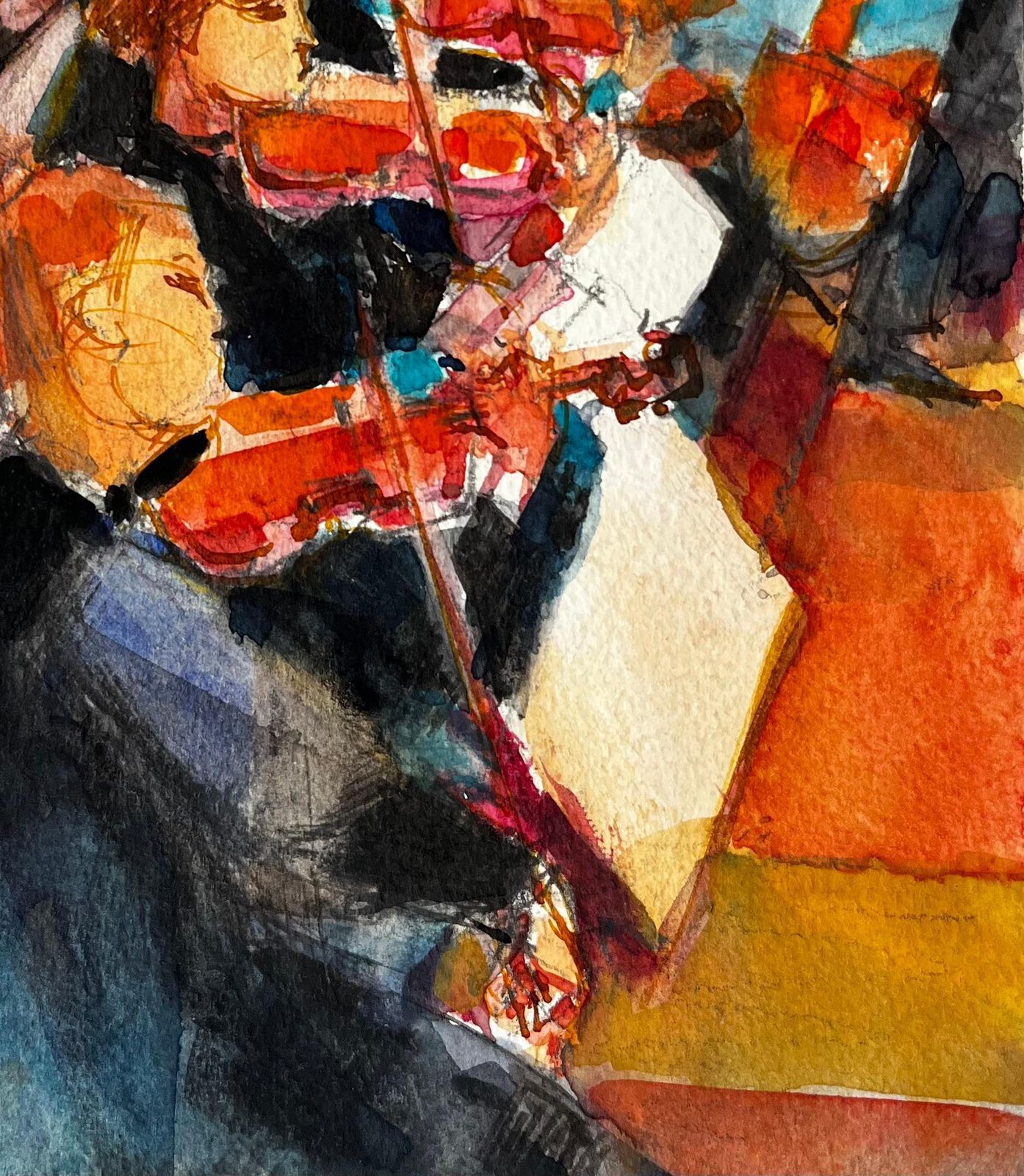 Pierre Neveuorchestra In Performance By Pierre Neveu French Watercolour Musician Scene photo 656.0