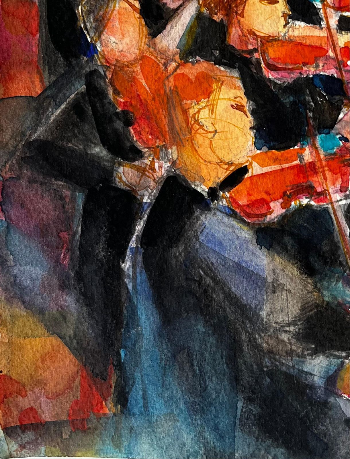 Pierre Neveuorchestra In Performance By Pierre Neveu French Watercolour Musician Scene photo vinterior