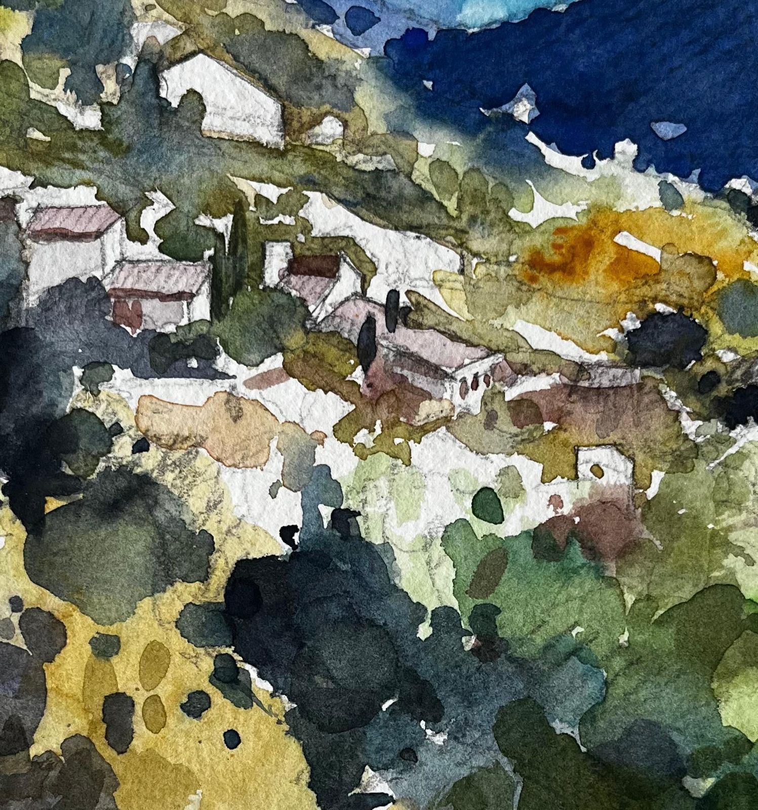 Pierre Neveula Fontaine De Vaucluse Hillside Village French Landscape Watercolour Painting photo buy