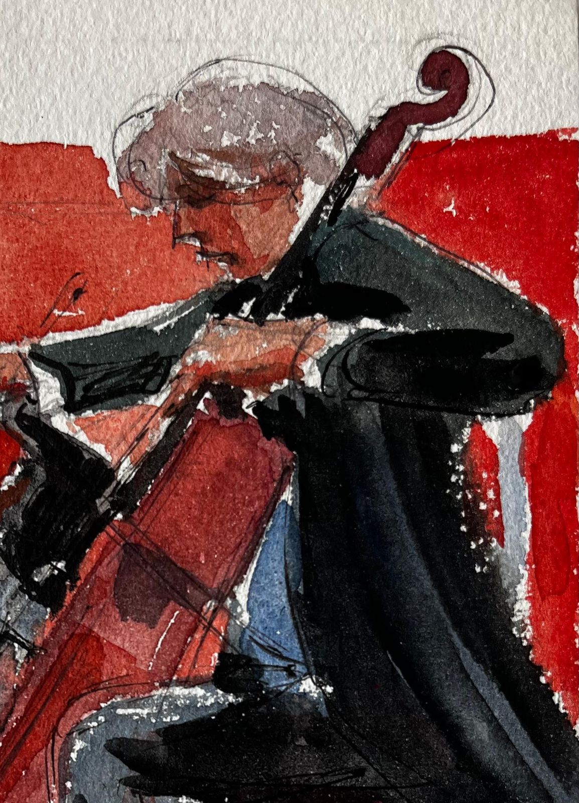 Pierre Neveucello And Violin Duet Musicians Performing Watercolour Painting photo for sale