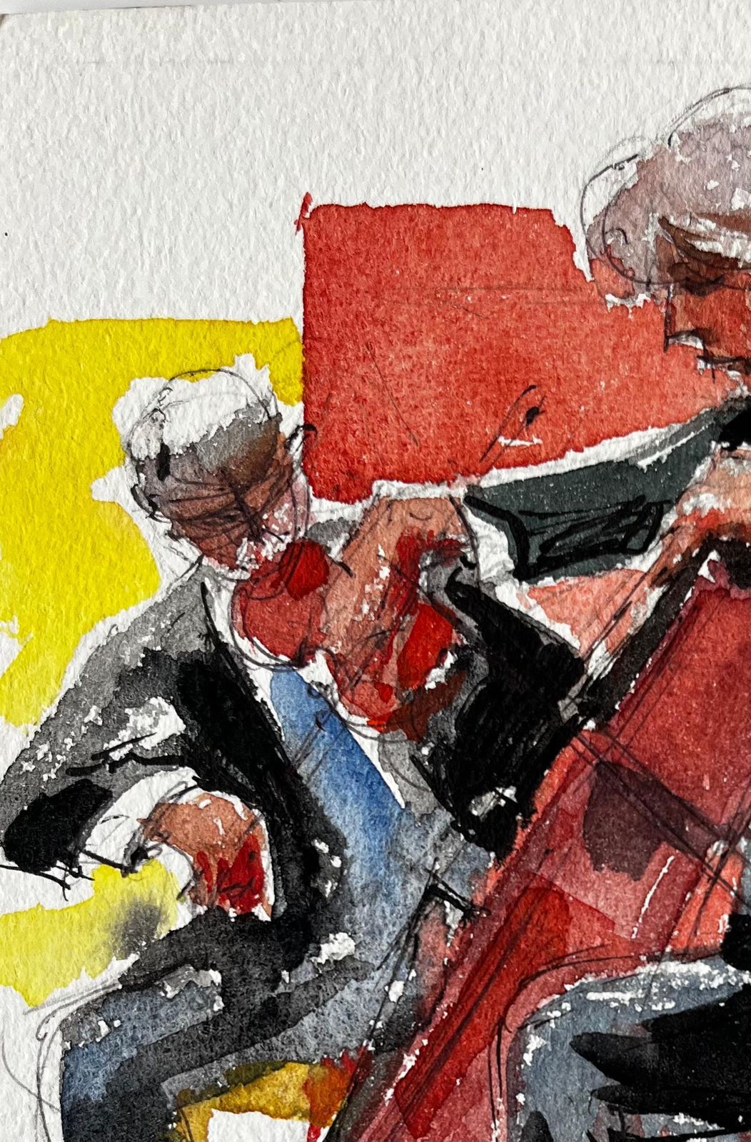 Pierre Neveucello And Violin Duet Musicians Performing Watercolour Painting photo Art