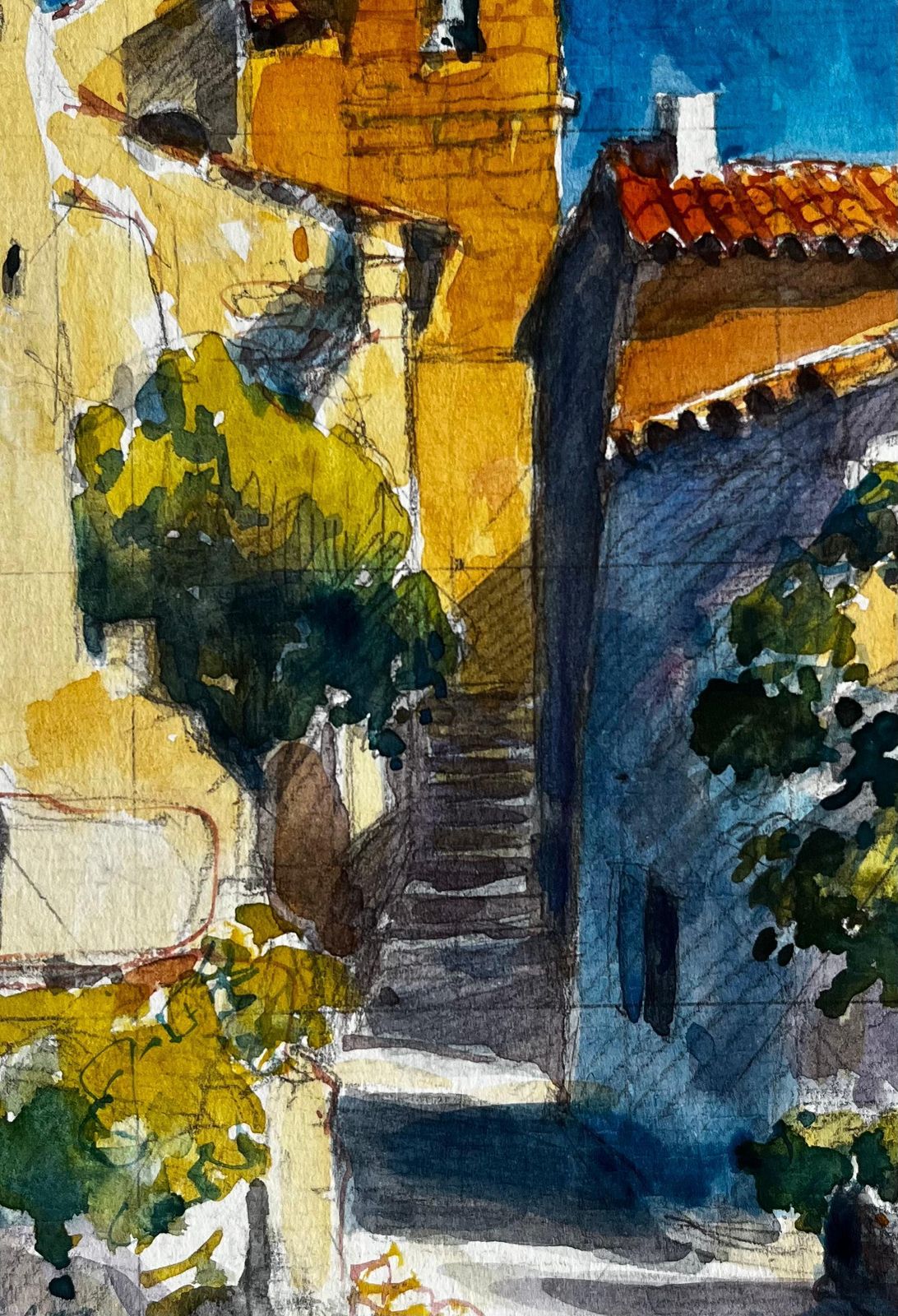 Pierre Neveusaint Marthe De Castillon Village Street With Bell Tower French Watercolour photo buy