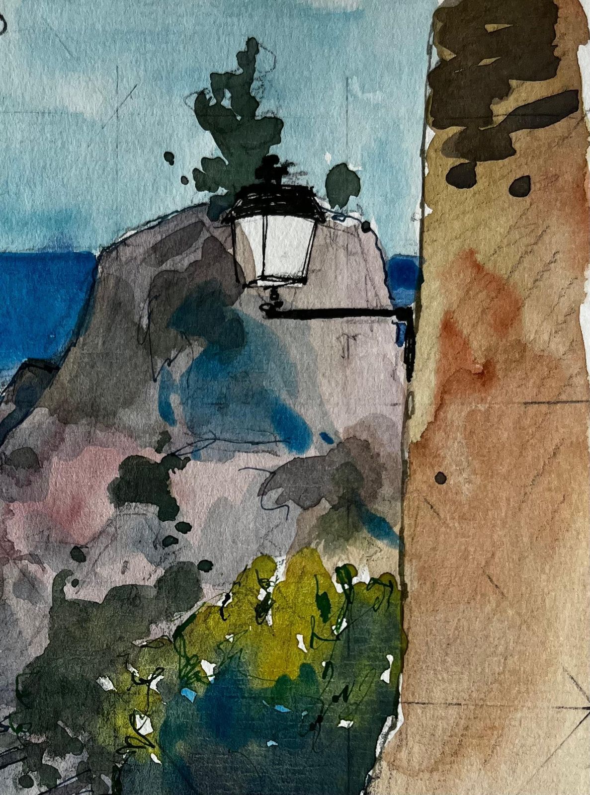 Pierre Neveuroquebrune Cap Martin Mediterranean Alleyway View French Riviera Watercolour photo for sale