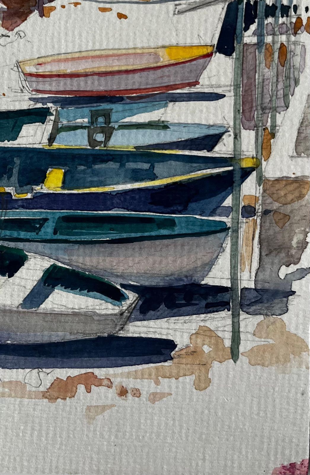 Pierre Neveubeached Fishing Boats On Mediterranean Shore Coastal Watercolour By Pierre Neveu photo 607.0