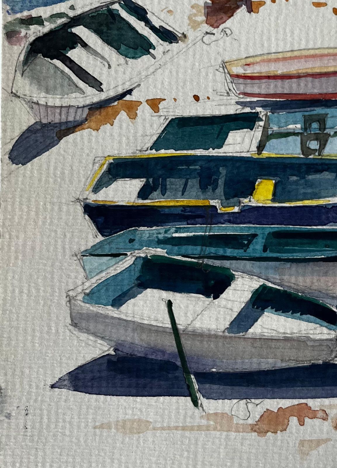 Pierre Neveubeached Fishing Boats On Mediterranean Shore Coastal Watercolour By Pierre Neveu photo vinterior