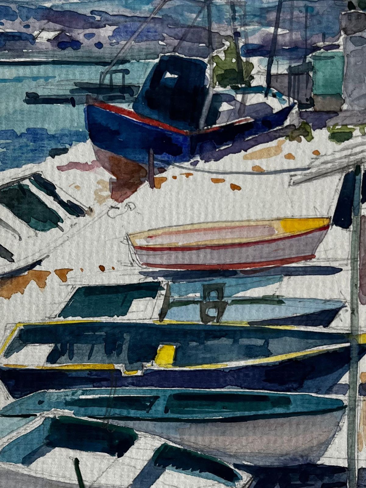 Pierre Neveubeached Fishing Boats On Mediterranean Shore Coastal Watercolour By Pierre Neveu photo buy
