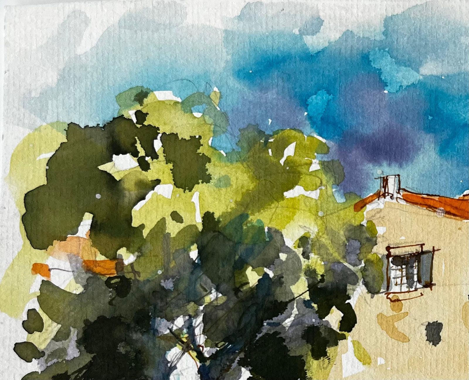 Pierre Neveuprovence Village Square With Bell Tower And Figures French Watercolour Painting photo 514.0